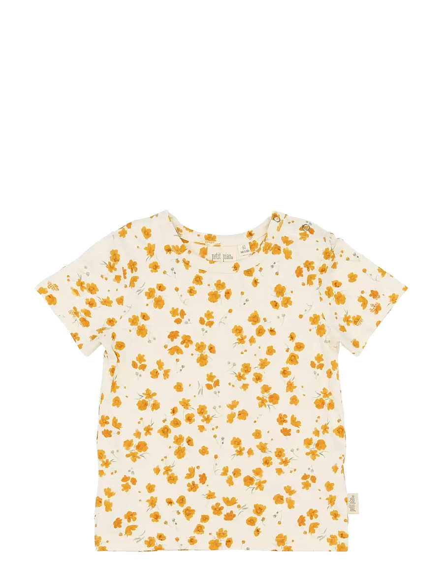 Petit Piao - PPSun S_S Tee - kortärmade t-shirts - eggnog buttercup aop - 1