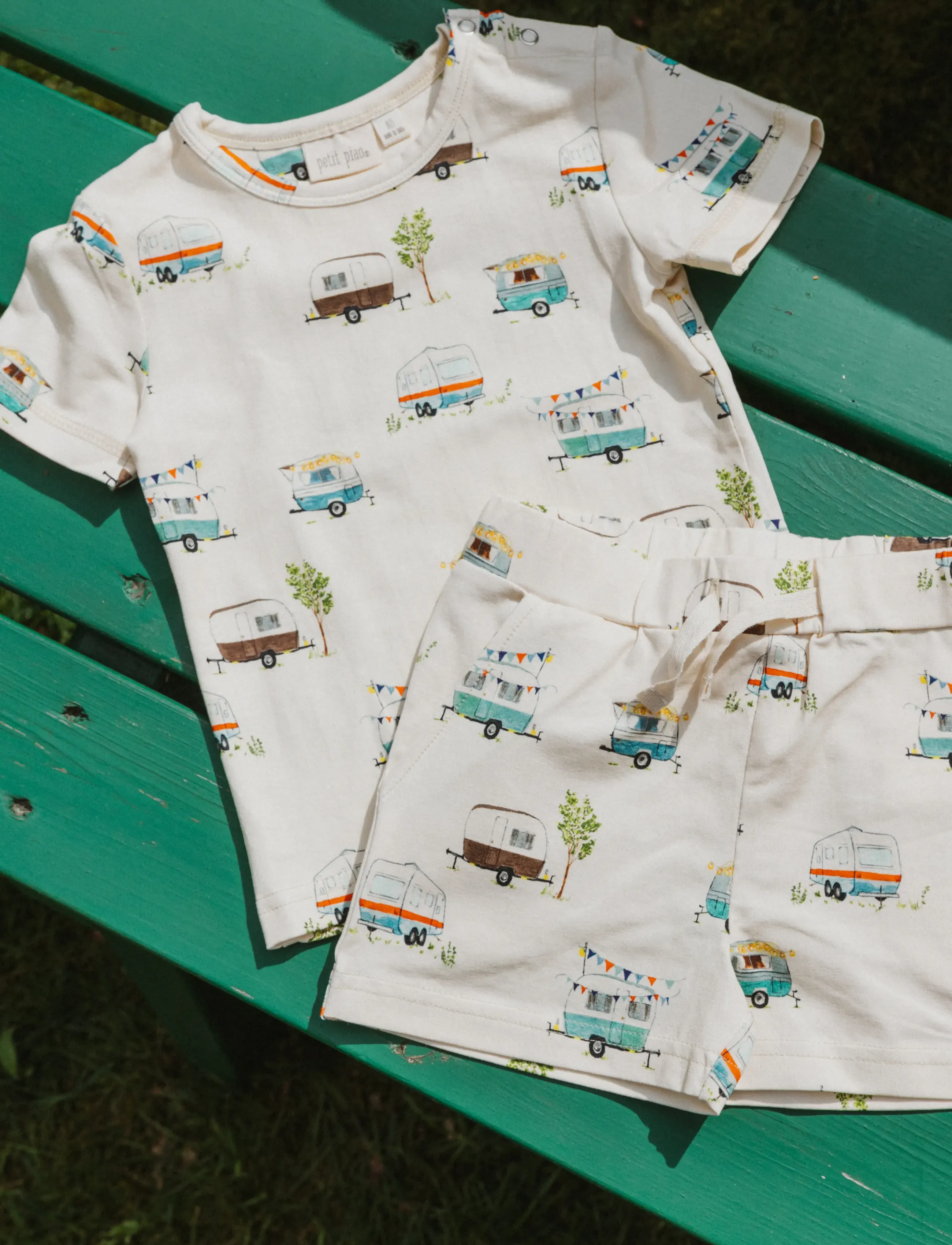 Petit Piao PPSun S_S Tee - T-shirts - EGGNOG CAMPER AOP / cream