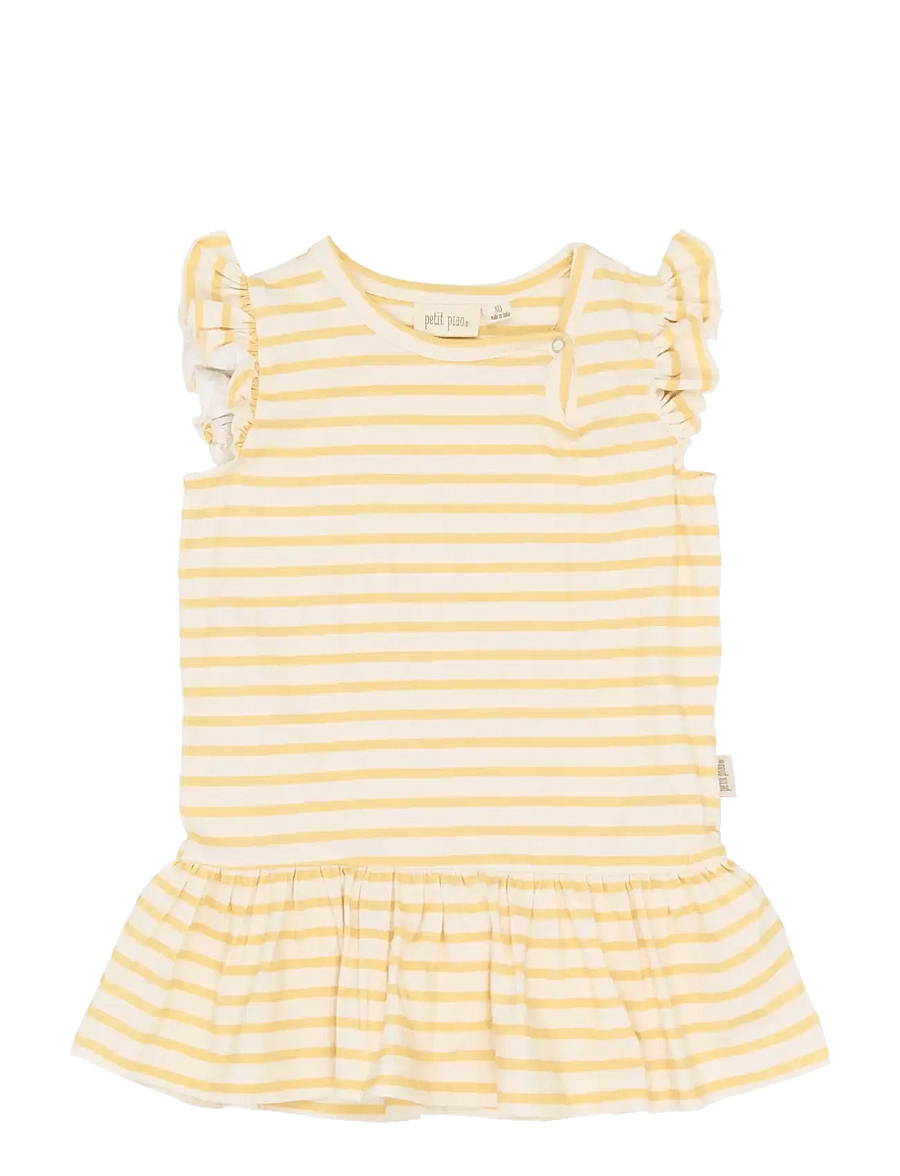 Petit Piao - PPSun S_L Dress - ermalausir barnakjólar - dusky citron striped - 1