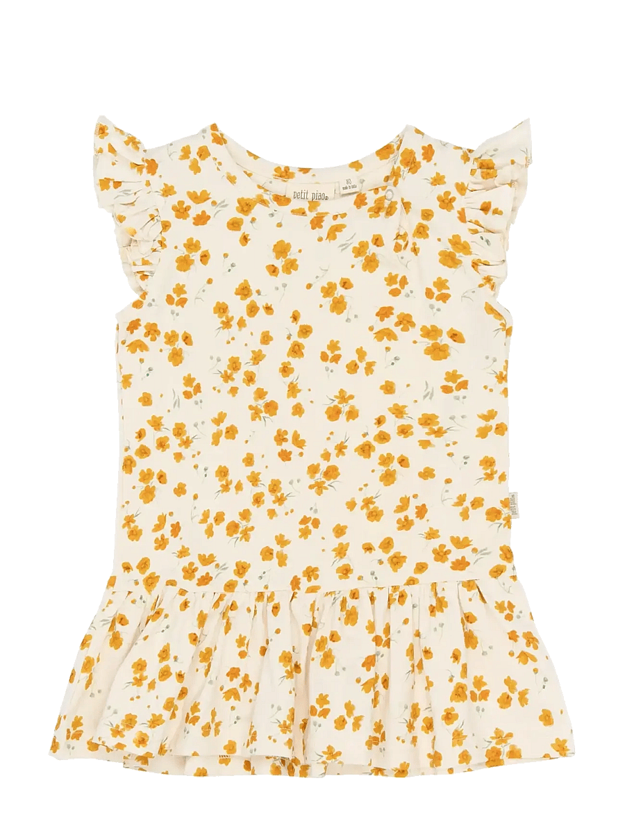 Petit Piao - PPSun S_L Dress - varrukateta beebi kleidid - eggnog buttercup aop - 0
