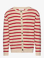 Cardigan Knit Pattern Stripe - OFF WHITE/ BRIGHT RED