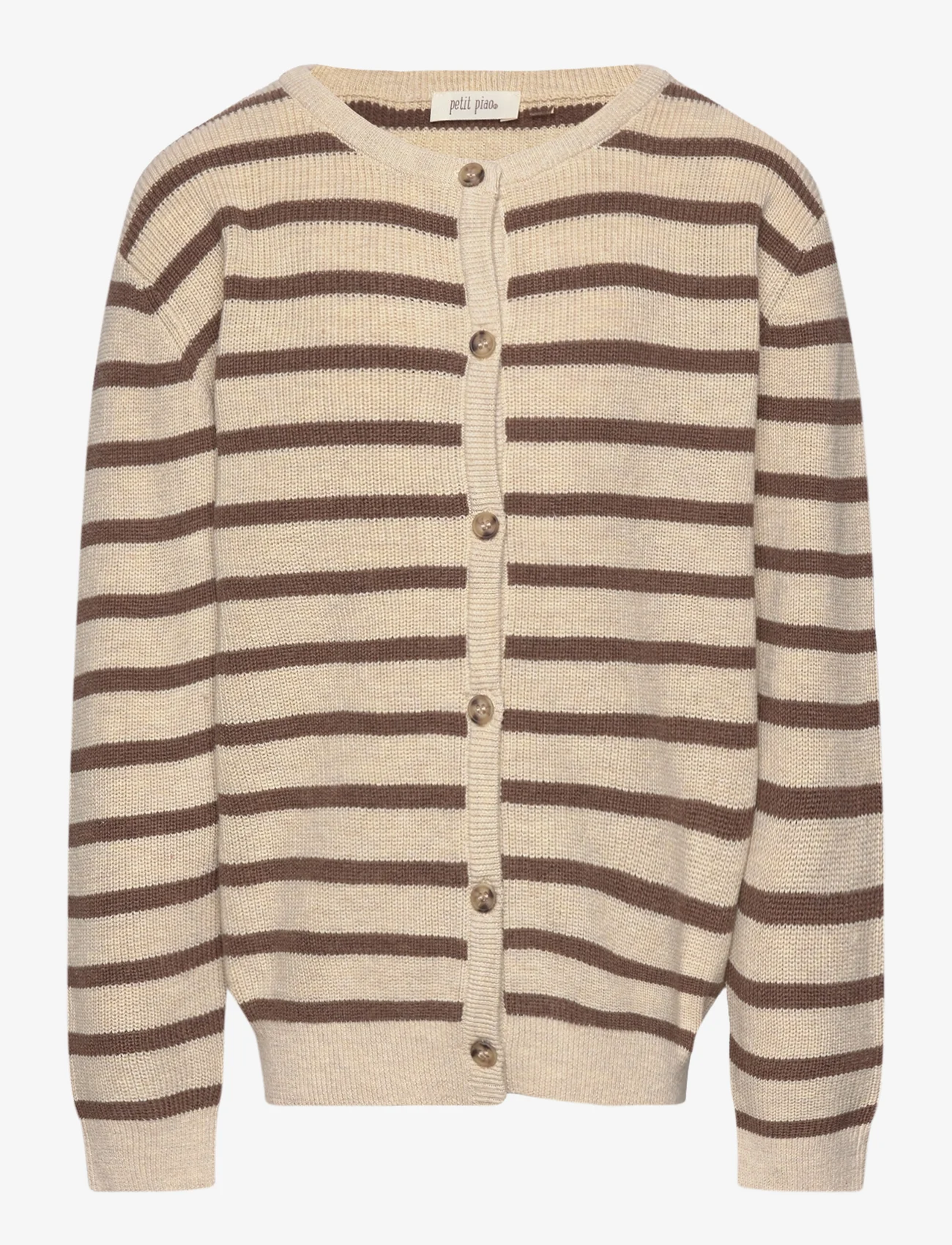 Petit Piao - Cardigan Knit Pattern Stripe - koftor - off white/ brown melange - 0