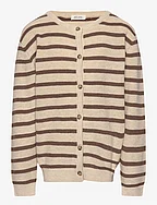 Cardigan Knit Pattern Stripe - OFF WHITE/ BROWN MELANGE