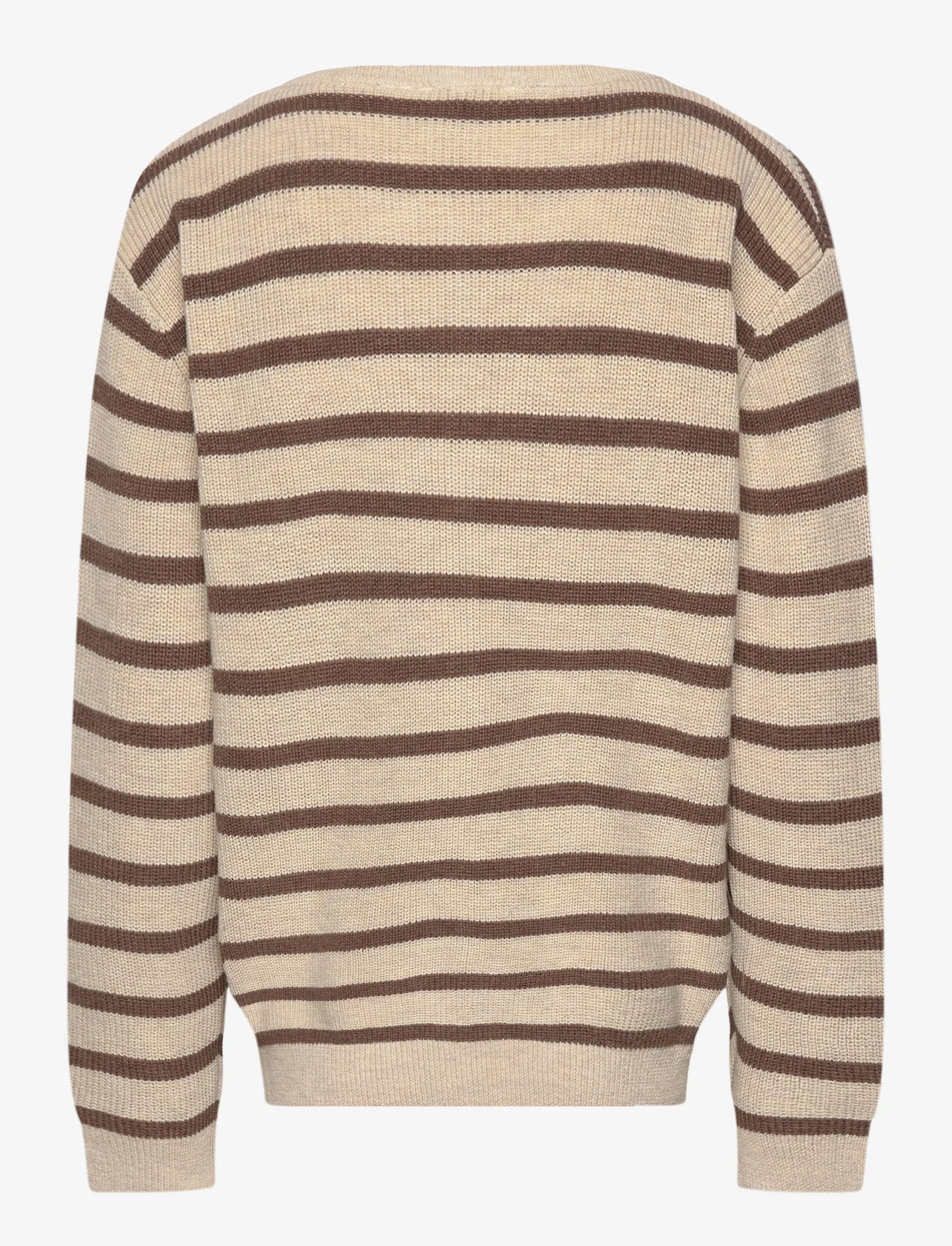 Petit Piao - Cardigan Knit Pattern Stripe - koftor - off white/ brown melange - 1
