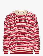 Petit Piao - O-Neck Light Nordic Knit Sweater - stickade tröjor - off white/ bright red - 0