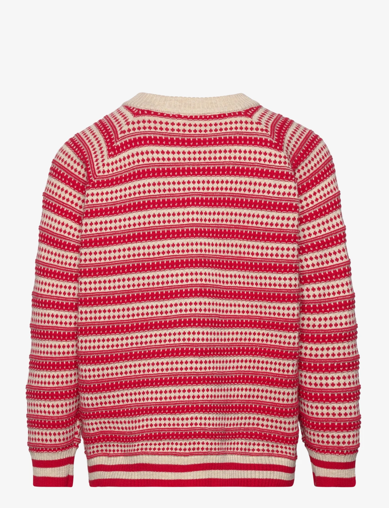 Petit Piao - O-Neck Light Nordic Knit Sweater - stickade tröjor - off white/ bright red - 1