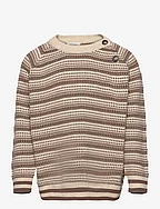 O-Neck Light Nordic Knit Sweater - OFF WHITE/ BROWN MELANGE