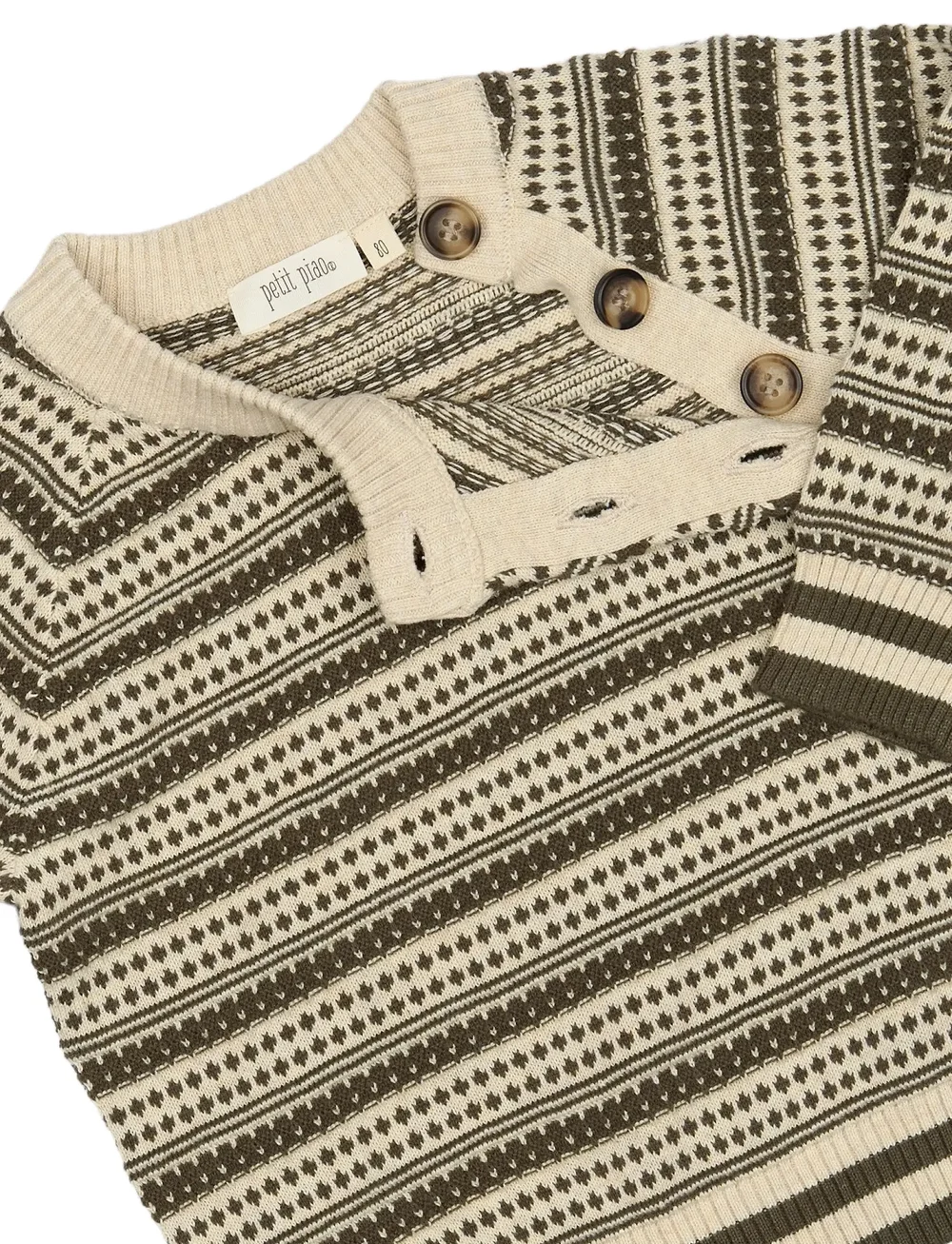 Petit Piao - ppDirch Nordic Knit Sweater - jumpers - dark off white/dusty moss - 2
