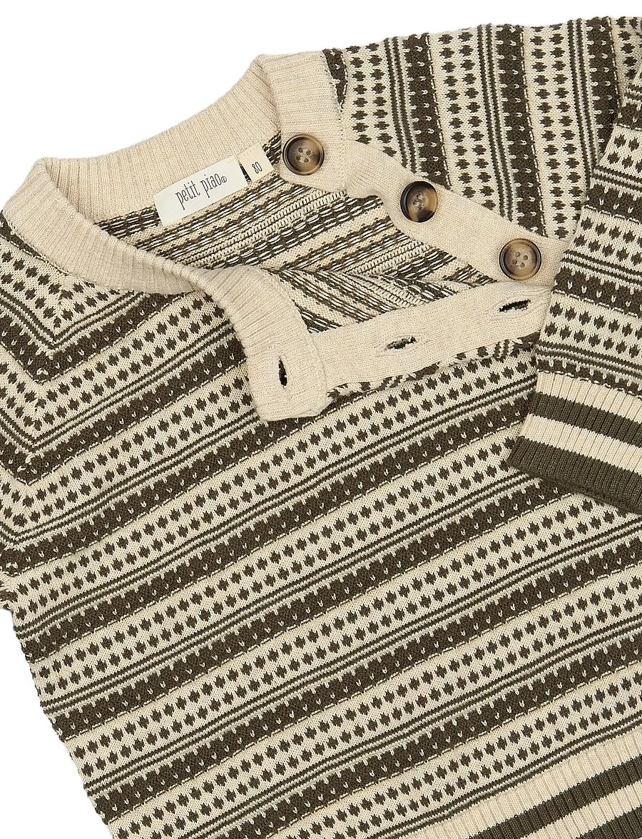 Petit Piao - ppDirch Nordic Knit Sweater - pullover - dark off white/dusty moss - 2