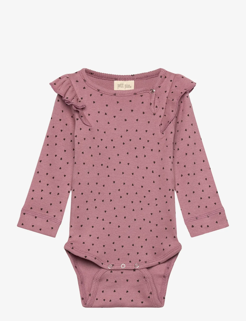Petit Piao - Body L/S Frill Modal heart - langärmelige bodys - nostalgic rose/coffee bean - 0