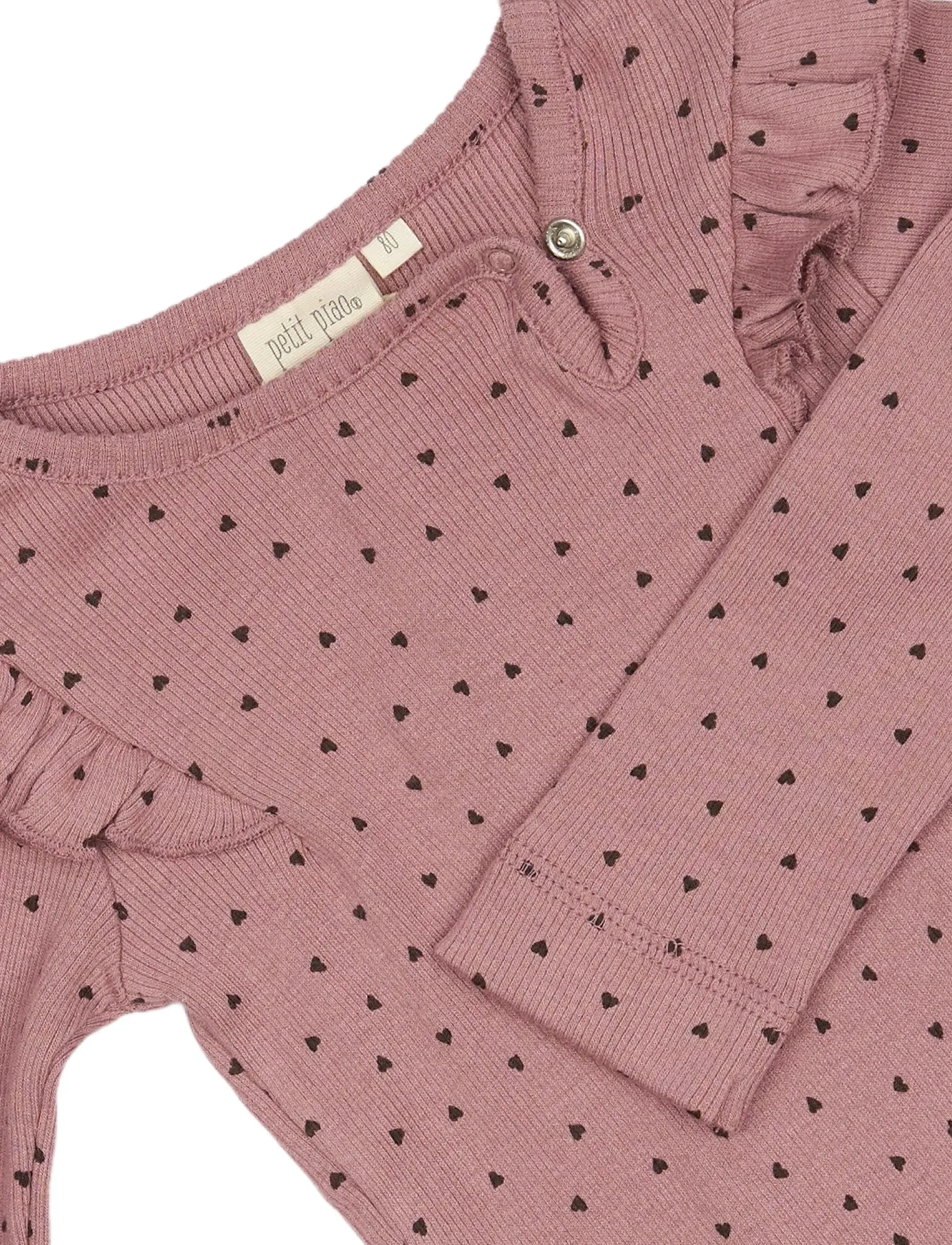 Petit Piao - Body L/S Frill Modal heart - nostalgic rose/coffee bean - 2