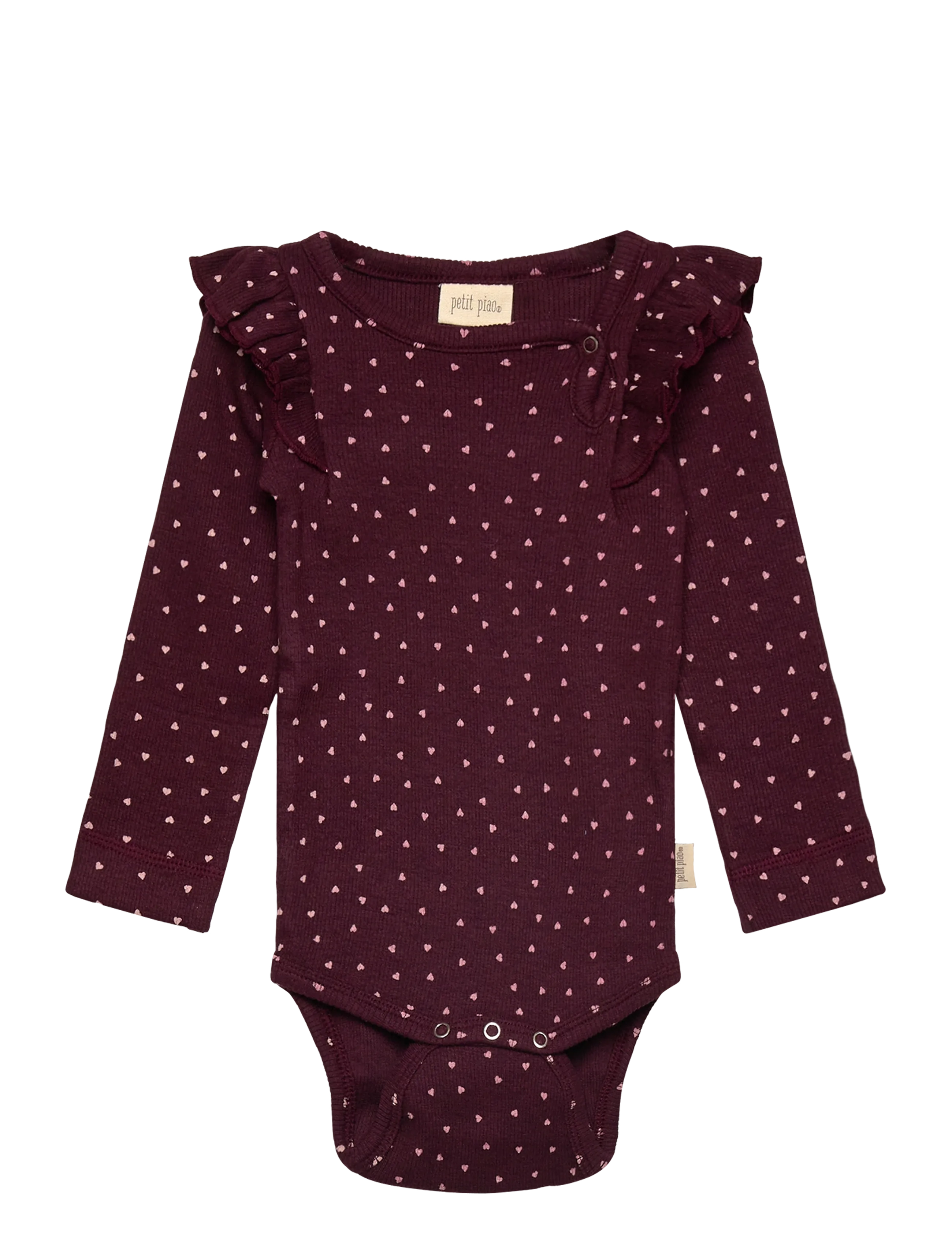 Petit Piao - Body L/S Frill Modal heart - dark grape/white - 0