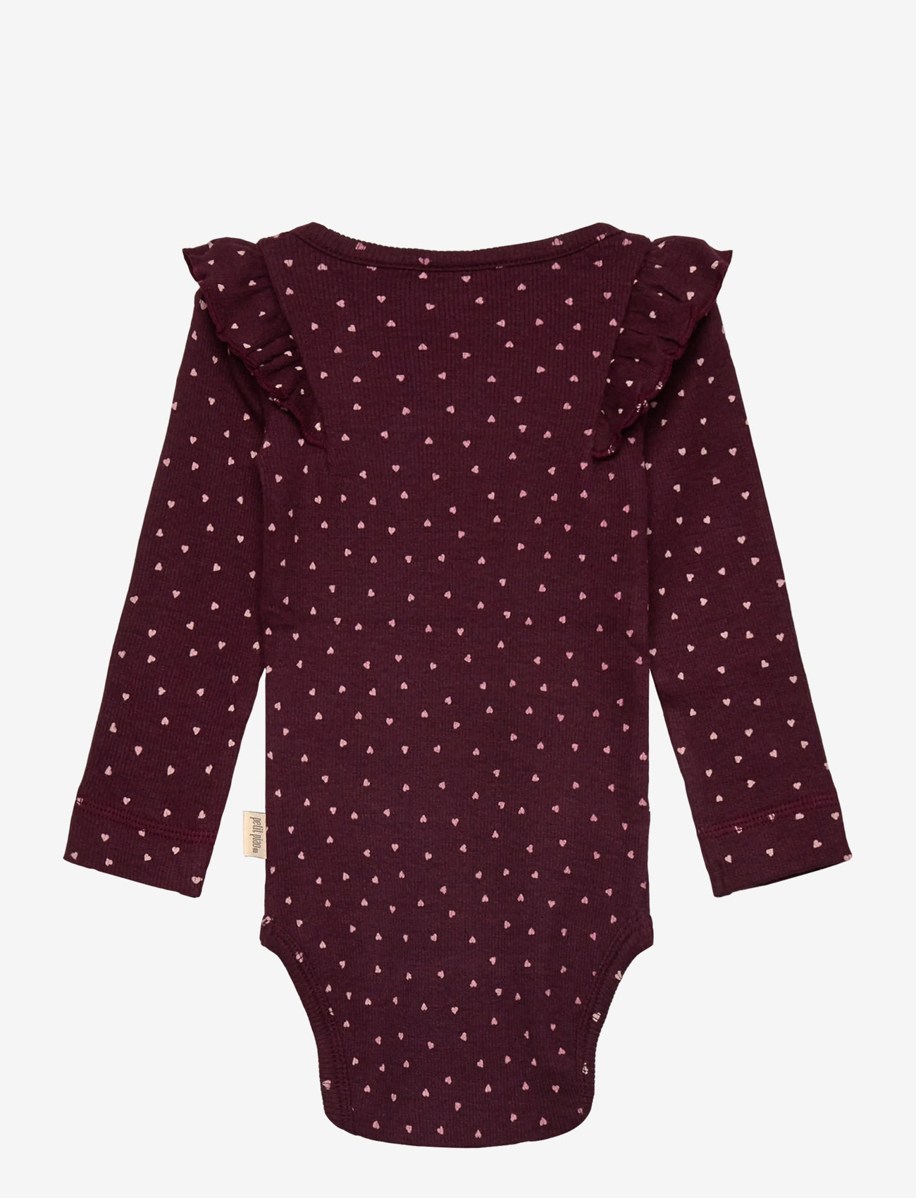 Petit Piao - Body L/S Frill Modal heart - langærmede bodyer - dark grape/white - 1