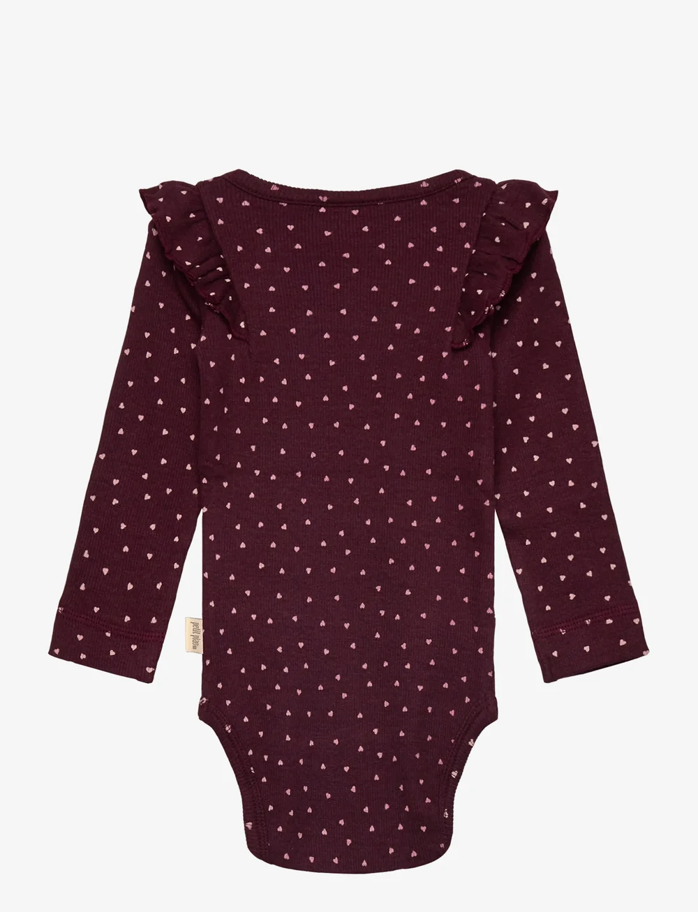 Petit Piao - Body L/S Frill Modal heart - langærmede bodyer - dark grape/white - 1
