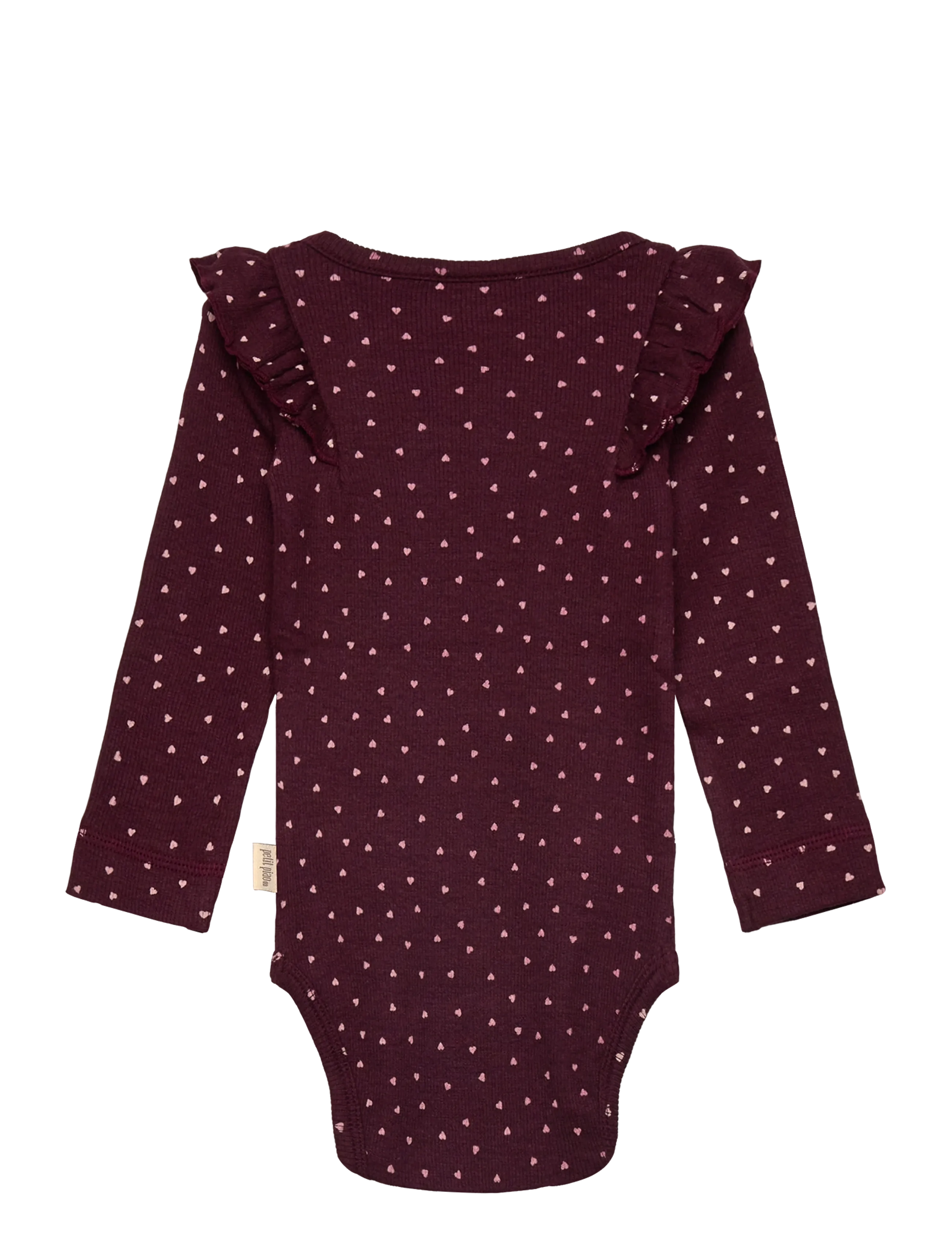 Petit Piao - Body L/S Frill Modal heart - dark grape/white - 1