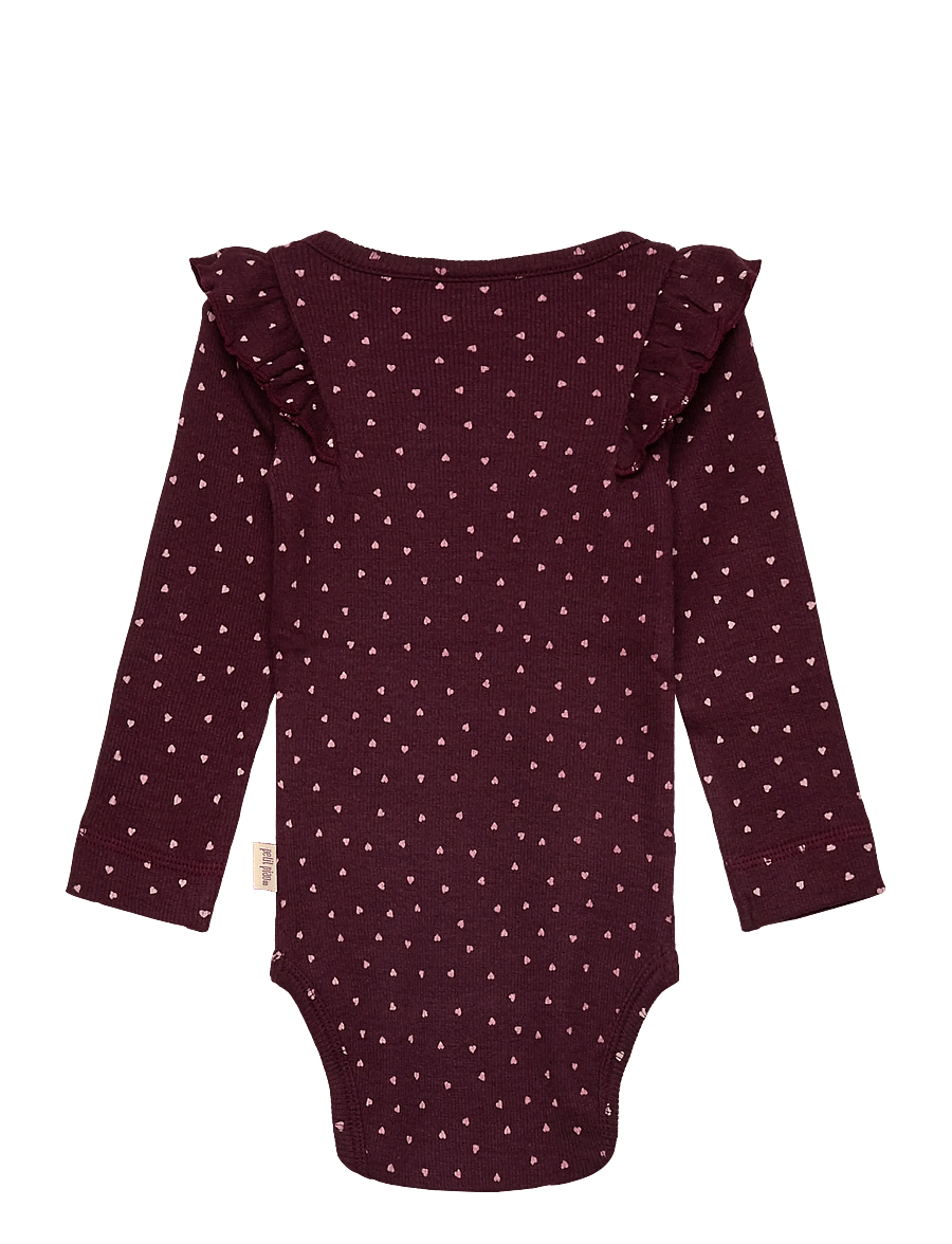 Petit Piao - Body L/S Frill Modal heart - dark grape/white - 1