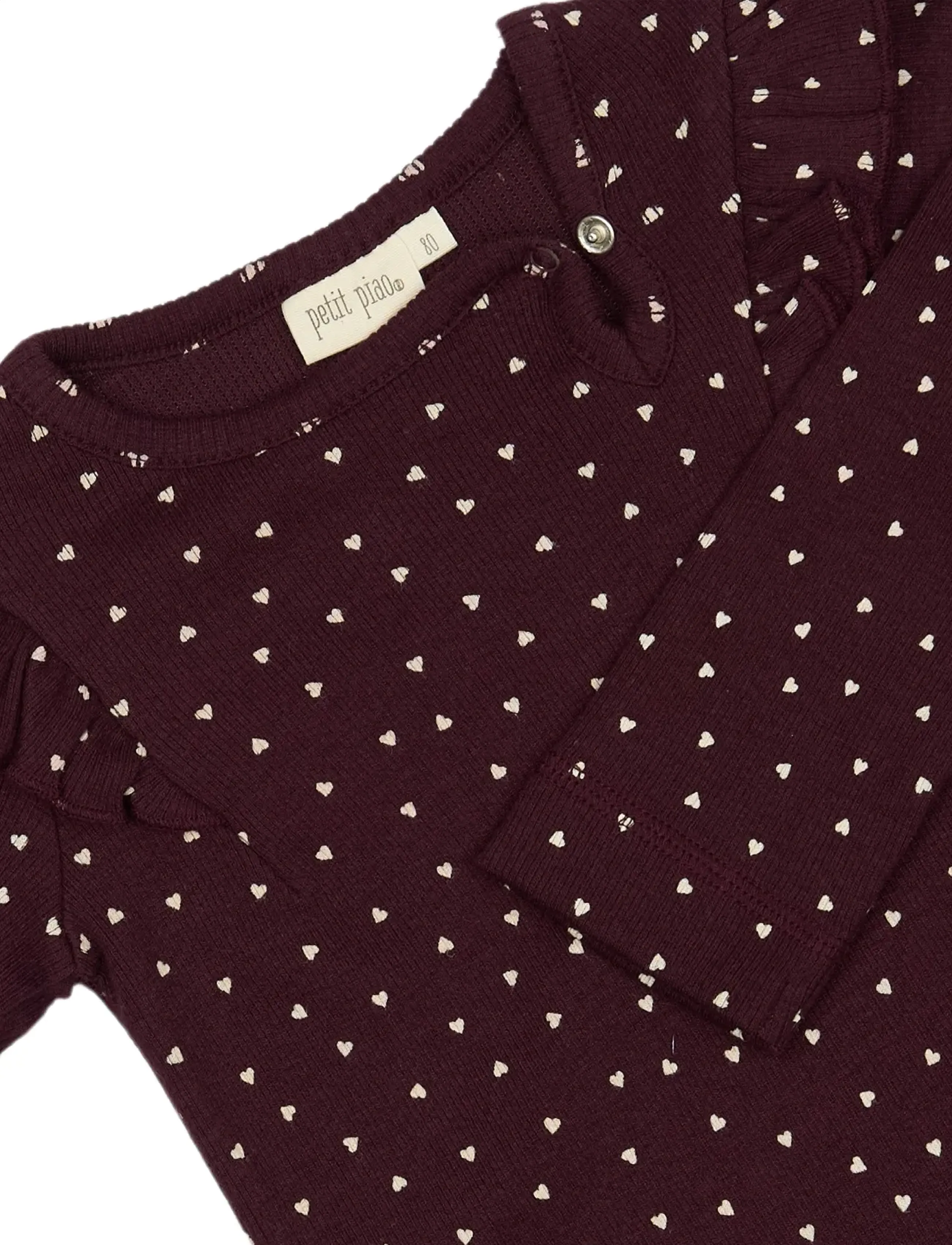 Petit Piao - Body L/S Frill Modal heart - dark grape/white - 2