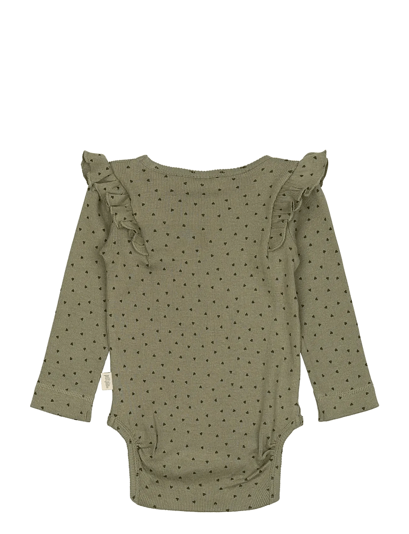 Petit Piao - Body L/S Frill Modal heart - pitkähihaiset bodyt - dusty moss/grape leaf - 1