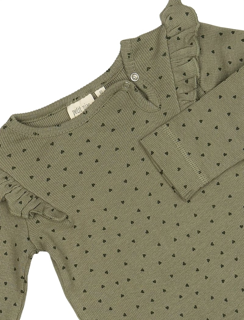 Petit Piao - Body L/S Frill Modal heart - pitkähihaiset bodyt - dusty moss/grape leaf - 2