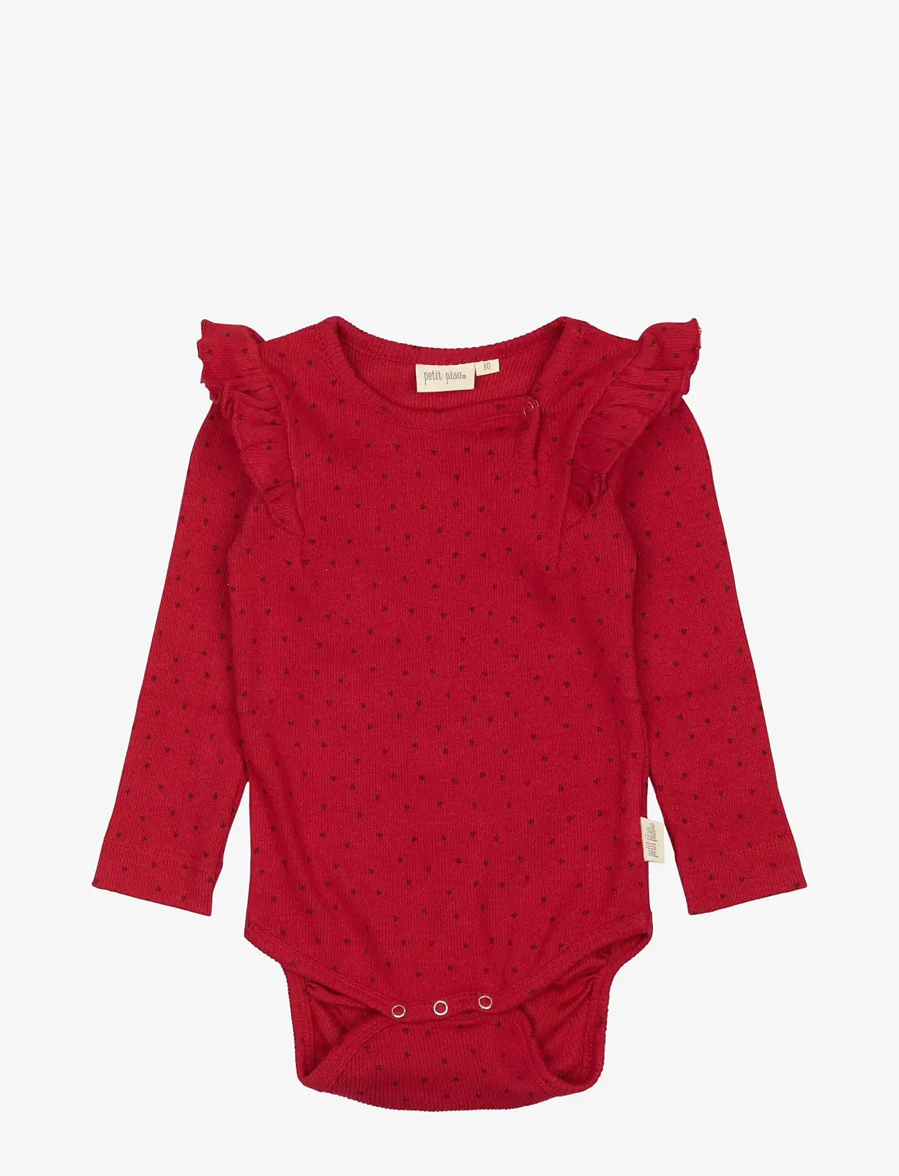 Petit Piao - Body L/S Frill Modal heart - långärmade bodies - jet red/biking red - 0