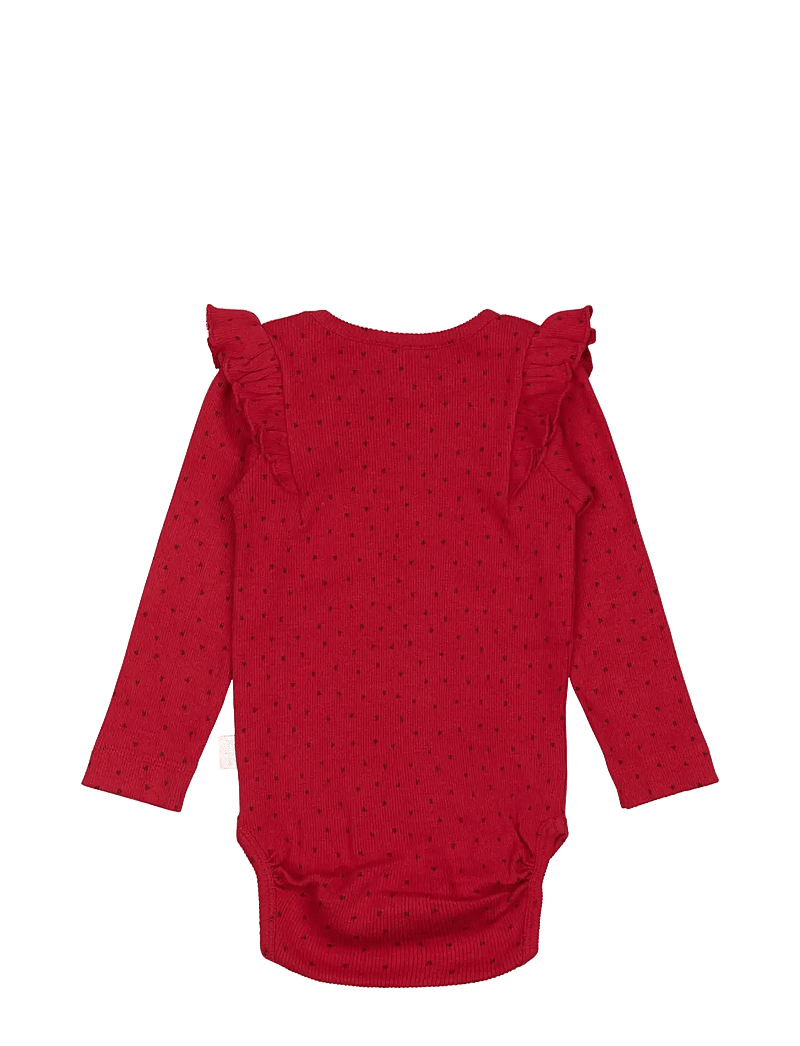Petit Piao - Body L/S Frill Modal heart - långärmade bodies - jet red/biking red - 1