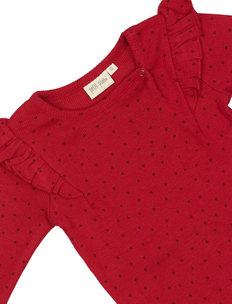 Petit Piao - Body L/S Frill Modal heart - långärmade bodies - jet red/biking red - 2