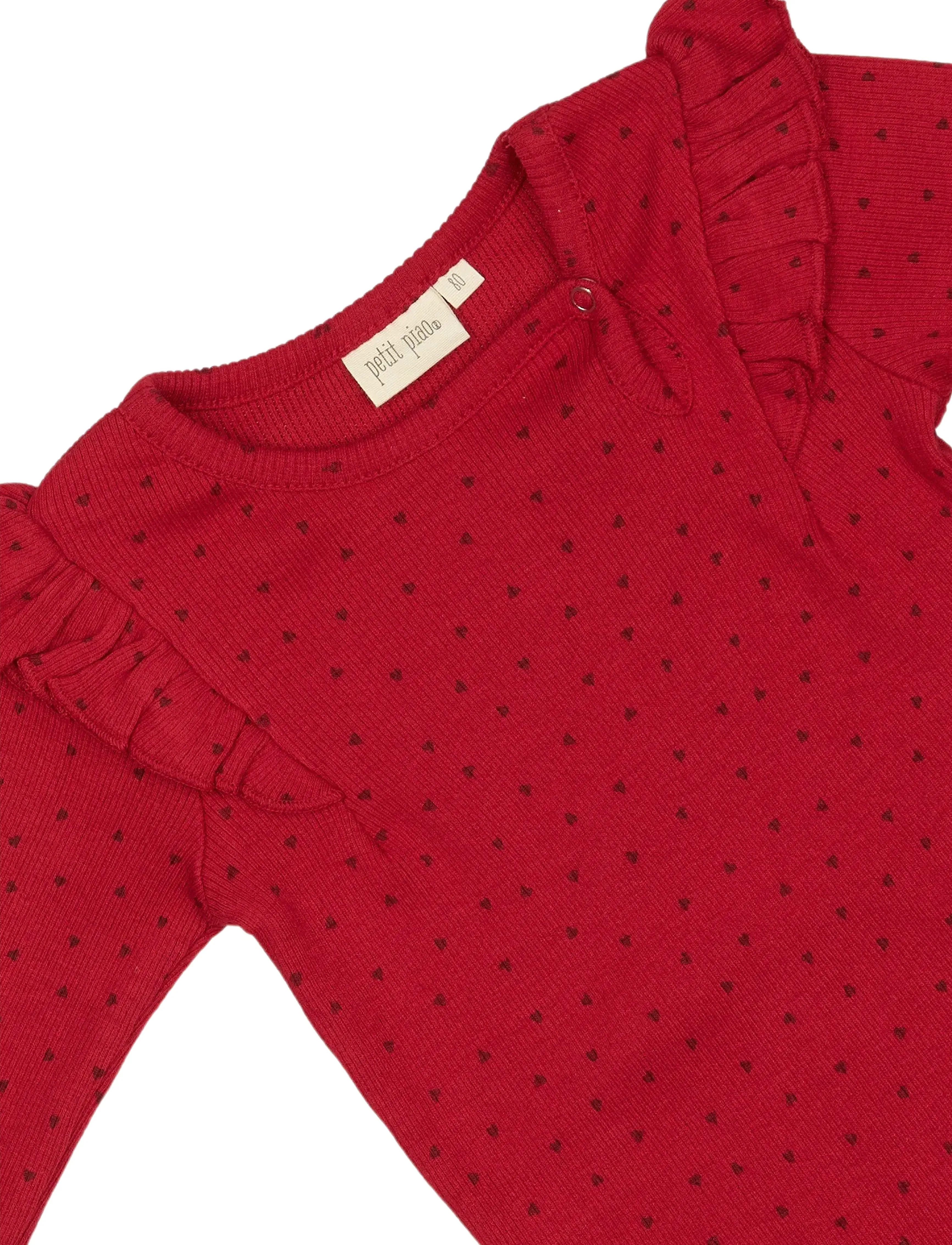 Petit Piao - Body L/S Frill Modal heart - jet red/biking red - 2