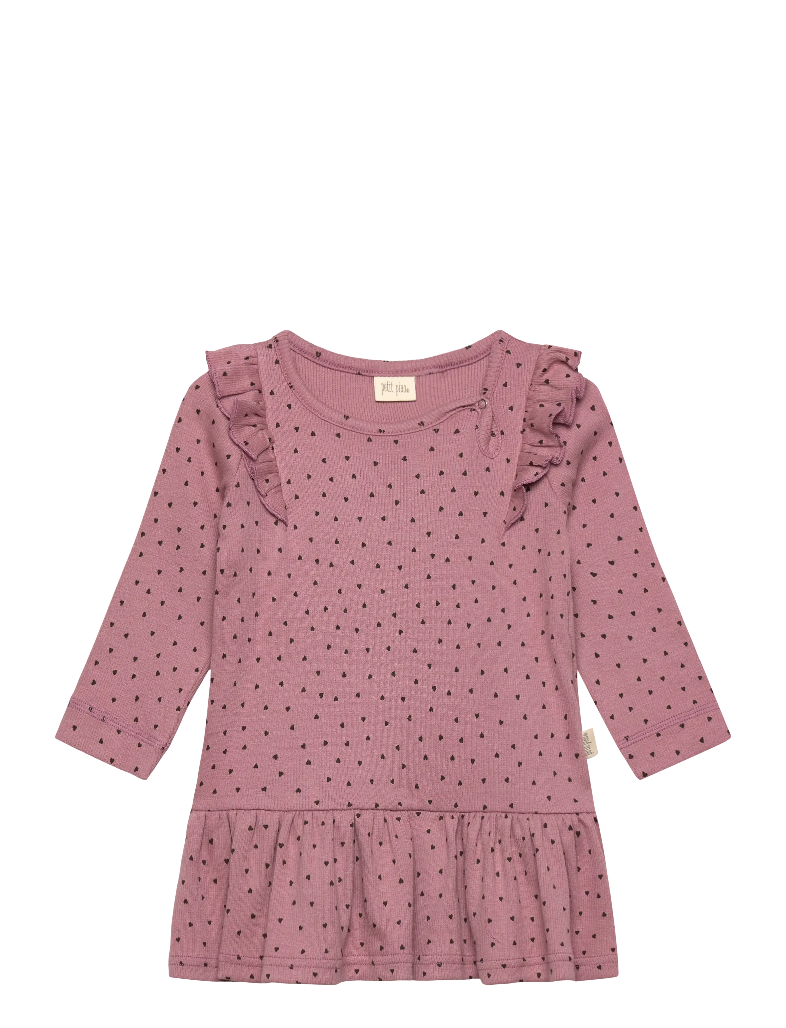 Petit Piao Dress L/S Frill Modal Heart, 122, Casual Dresses, Rosa - Long-sleeved Kinder