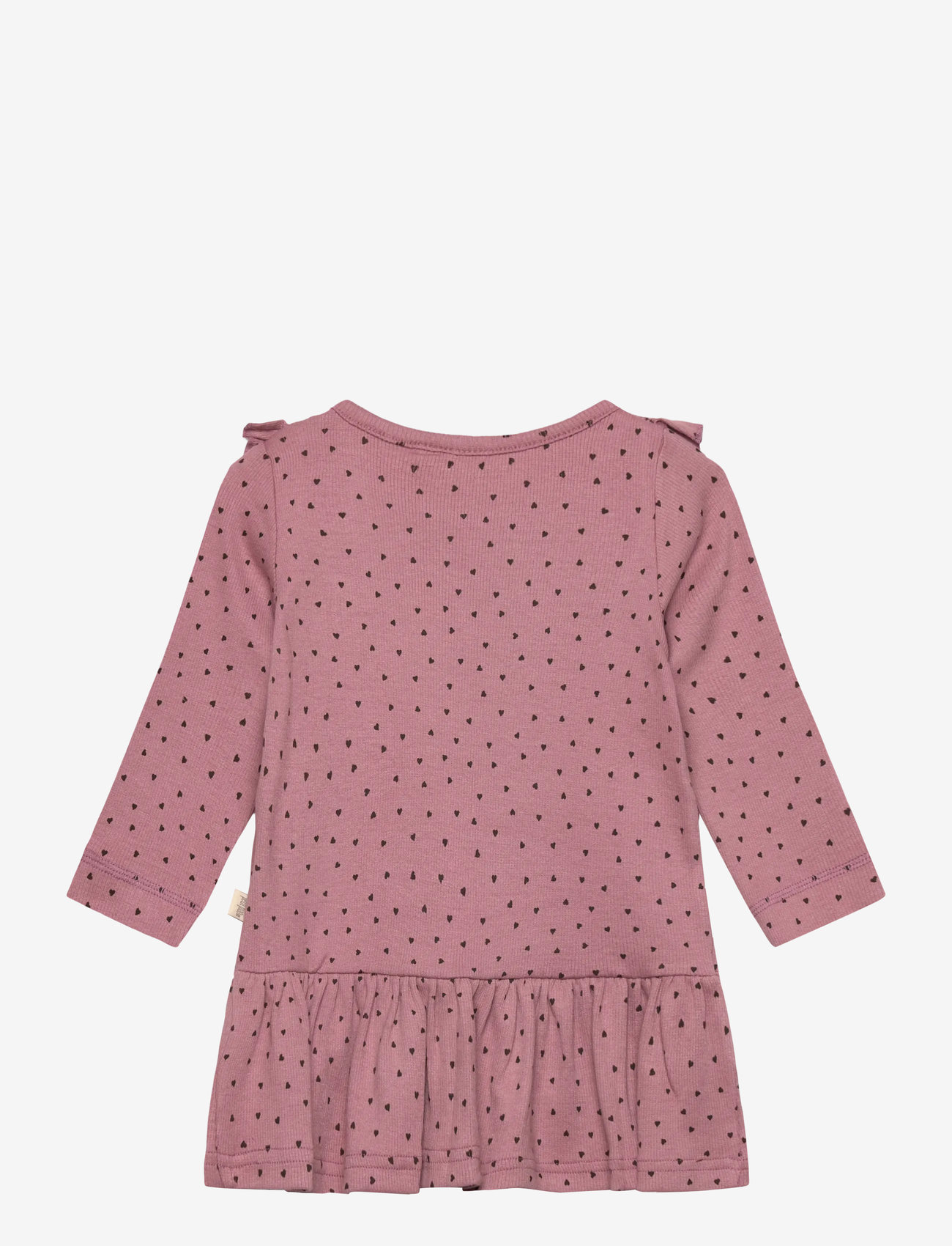 Petit Piao - Dress L/S Frill Modal heart - långärmade babyklänningar - nostalgic rose/coffee bean - 1