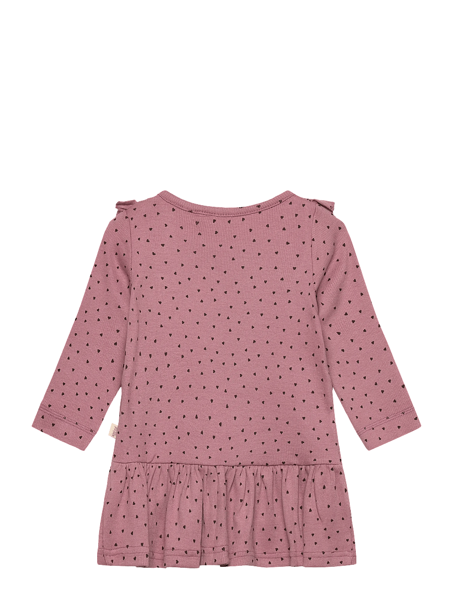 Petit Piao - Dress L/S Frill Modal heart - robes pour bébés à manches longues - nostalgic rose/coffee bean - 1