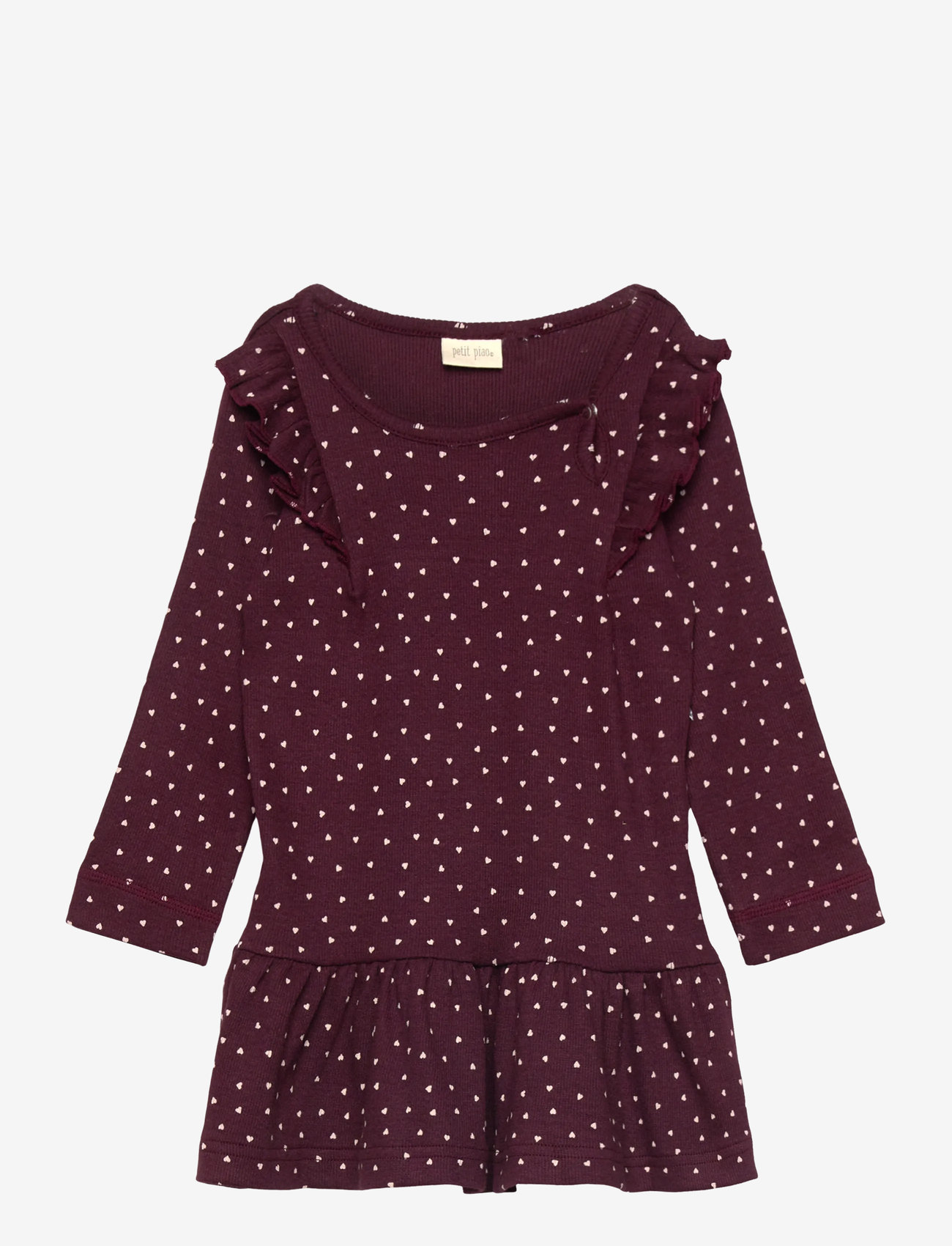 Petit Piao - Dress L/S Frill Modal heart - langärmelige babykleider - dark grape/white - 0