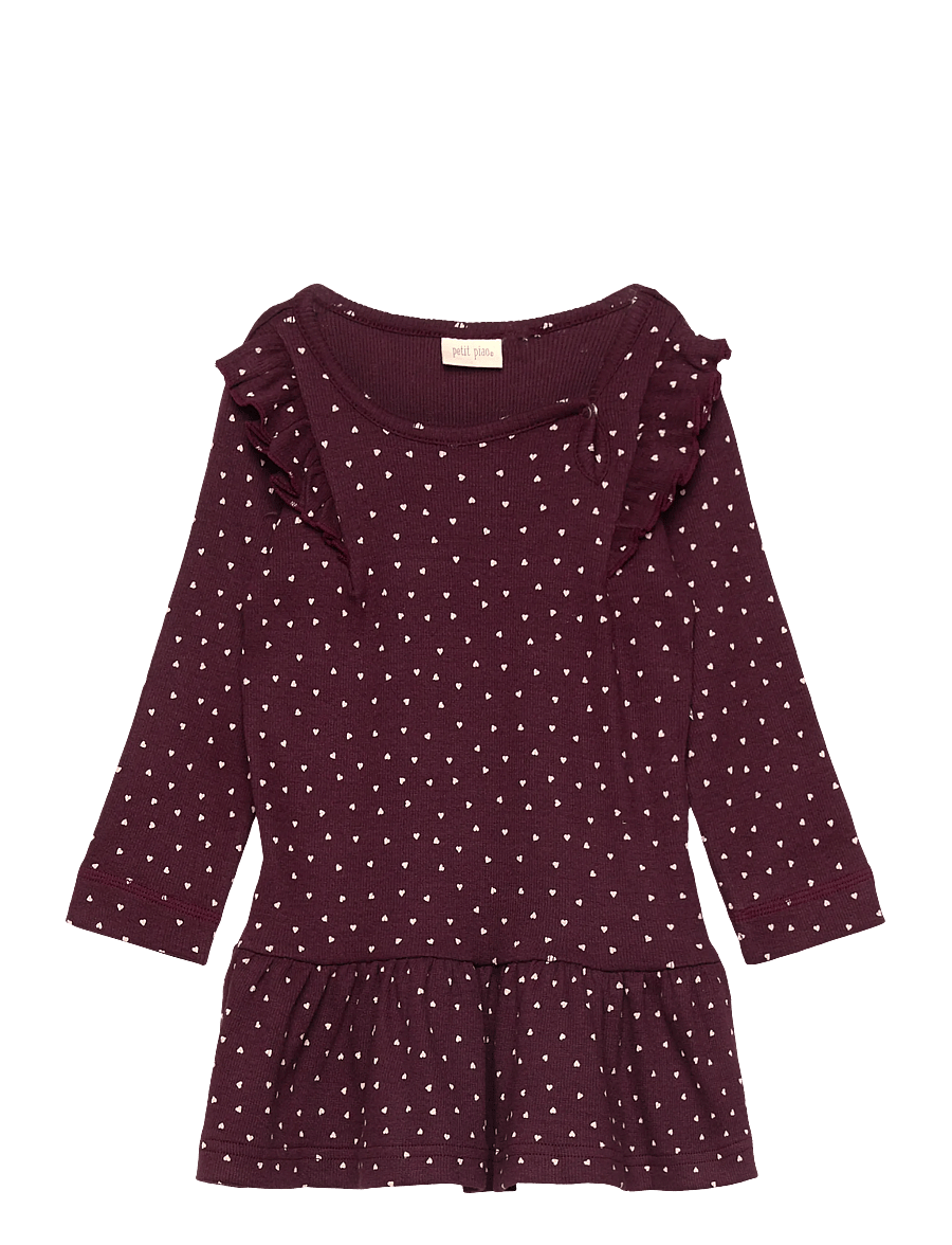 Petit Piao - Dress L/S Frill Modal heart - langärmelige babykleider - dark grape/white - 0