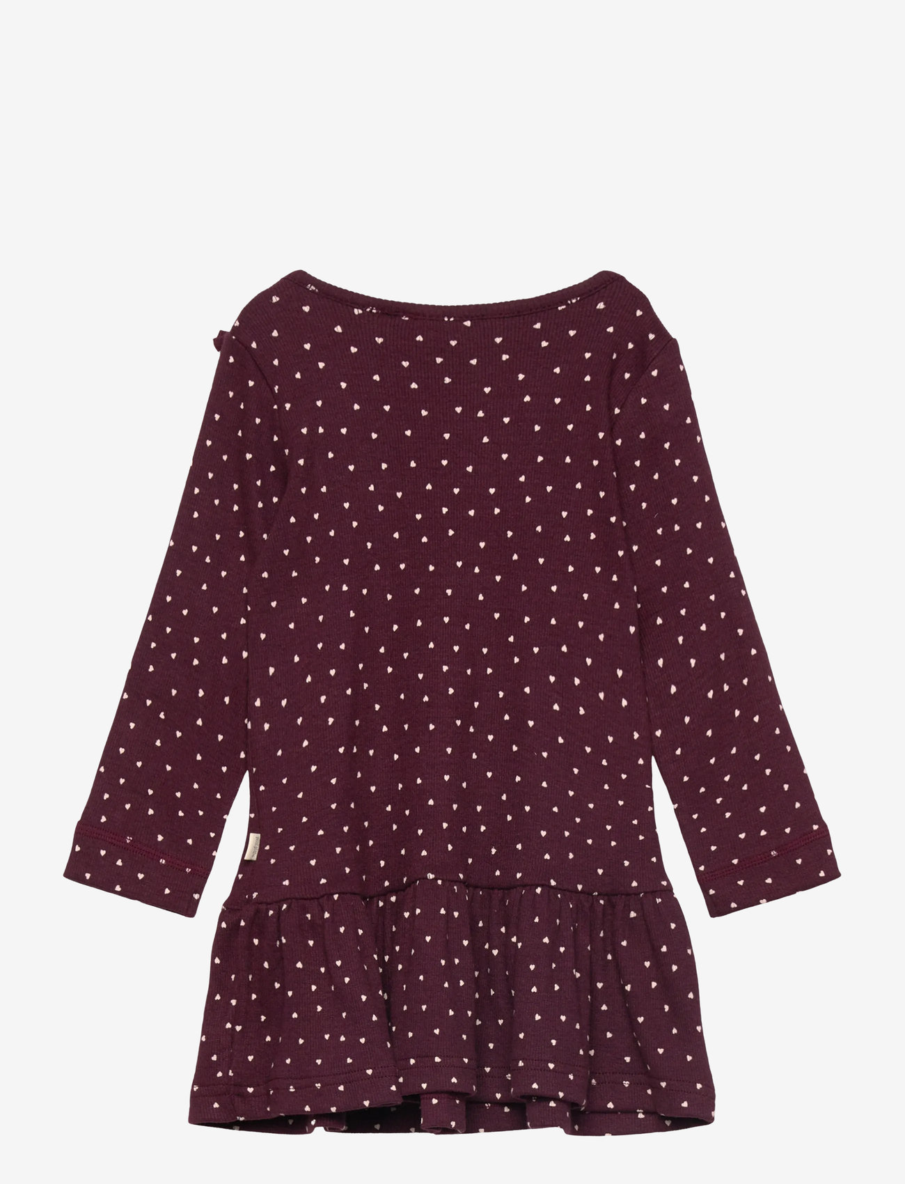 Petit Piao - Dress L/S Frill Modal heart - langärmelige babykleider - dark grape/white - 1