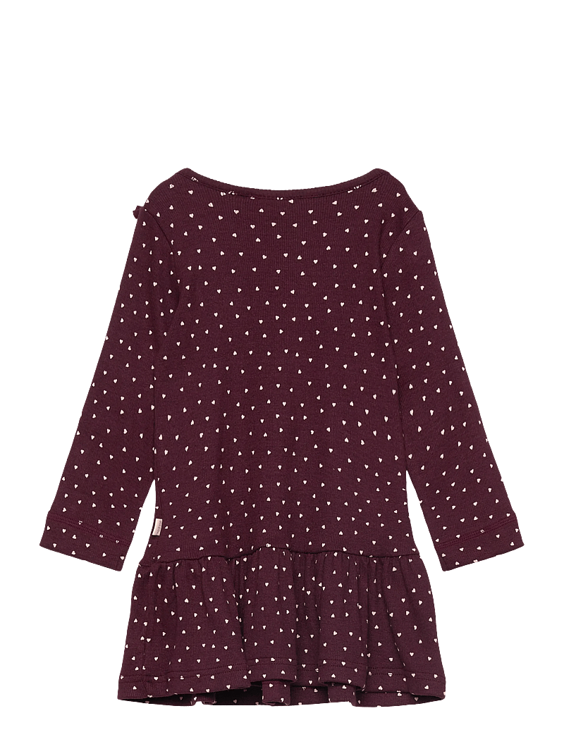 Petit Piao - Dress L/S Frill Modal heart - langärmelige babykleider - dark grape/white - 1