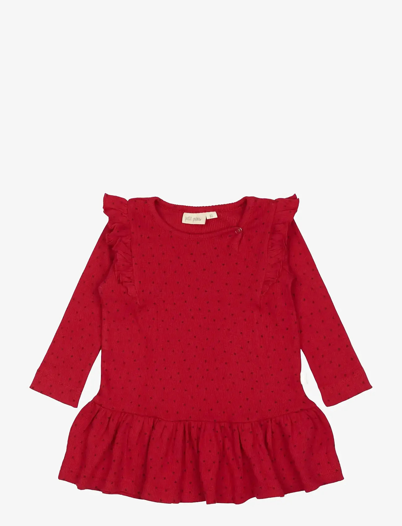 Petit Piao - Dress L/S Frill Modal heart - long-sleeved baby dresses - jet red/biking red - 0