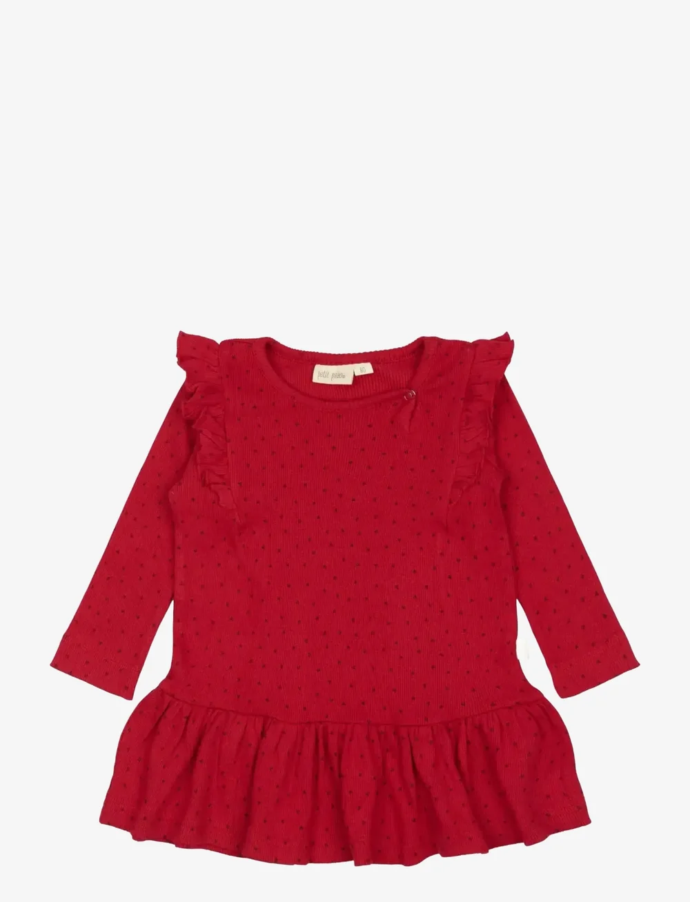 Petit Piao - Dress L/S Frill Modal heart - langærmede babykjoler - jet red/biking red - 0