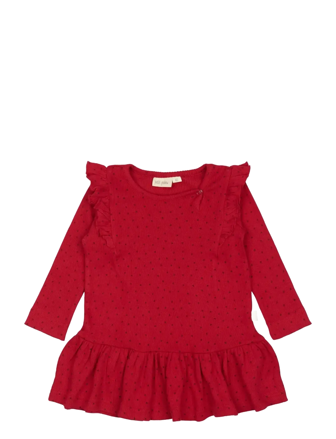 Petit Piao Dress L/S Frill Modal heart - Kläder - JET RED/BIKING RED / red