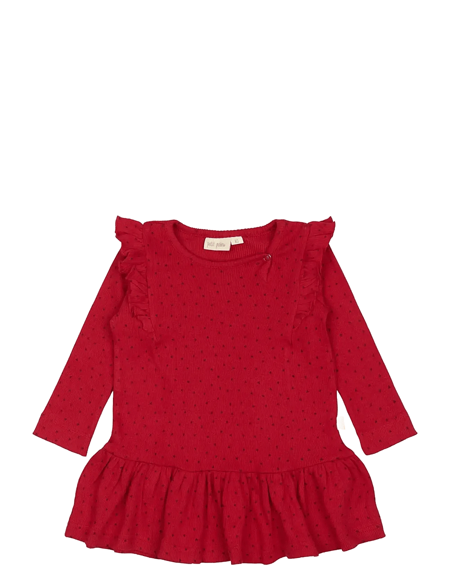Petit Piao - Dress L/S Frill Modal heart - langärmelige babykleider - jet red/biking red - 0