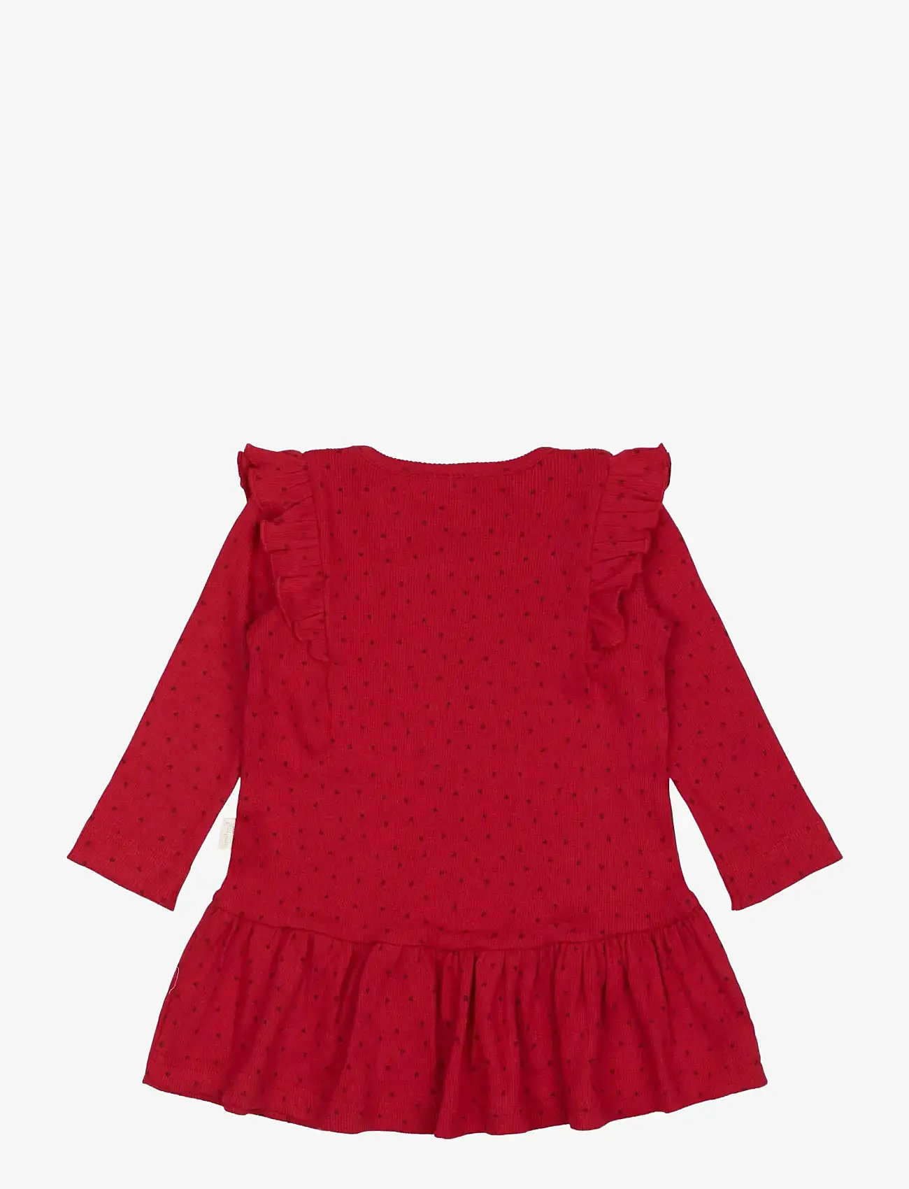 Petit Piao - Dress L/S Frill Modal heart - long-sleeved baby dresses - jet red/biking red - 1
