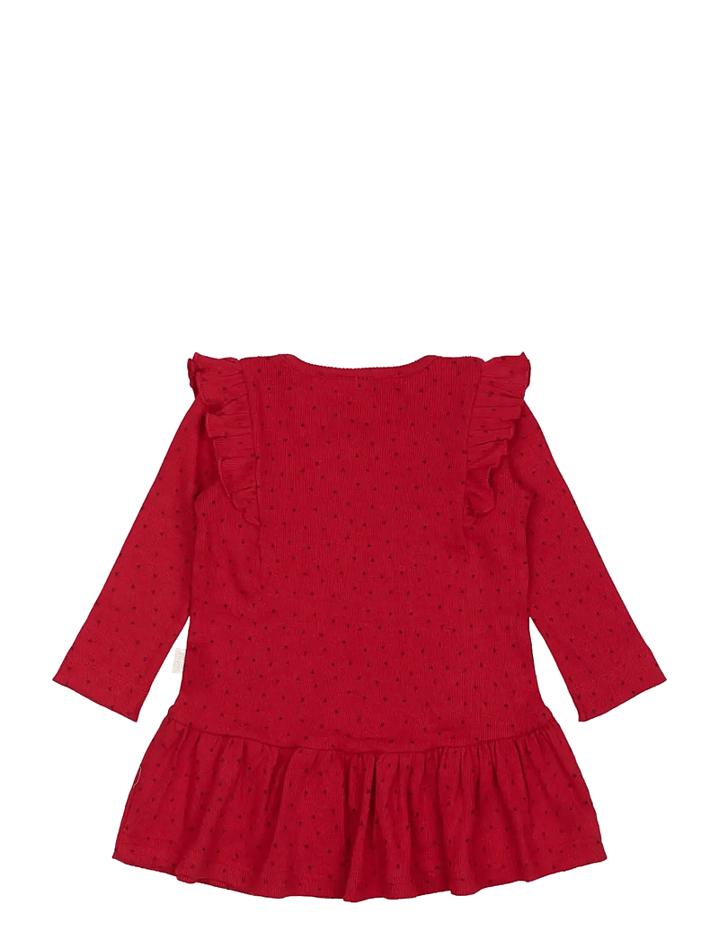 Petit Piao - Dress L/S Frill Modal heart - pikkade varrukatega beebi kleidid - jet red/biking red - 1
