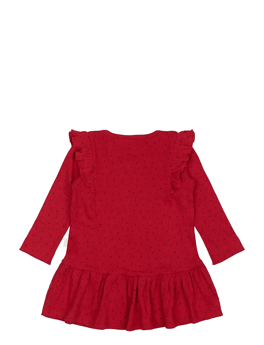 Petit Piao - Dress L/S Frill Modal heart - langärmelige babykleider - jet red/biking red - 1