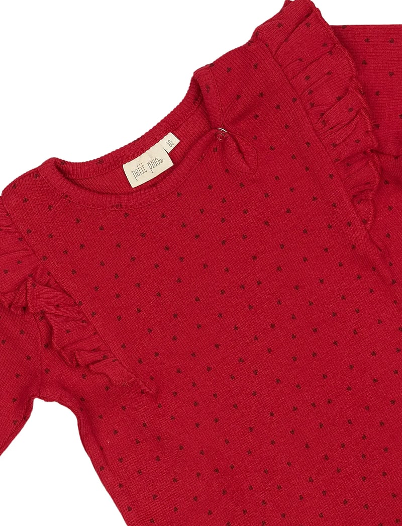 Petit Piao - Dress L/S Frill Modal heart - pikkade varrukatega beebi kleidid - jet red/biking red - 2