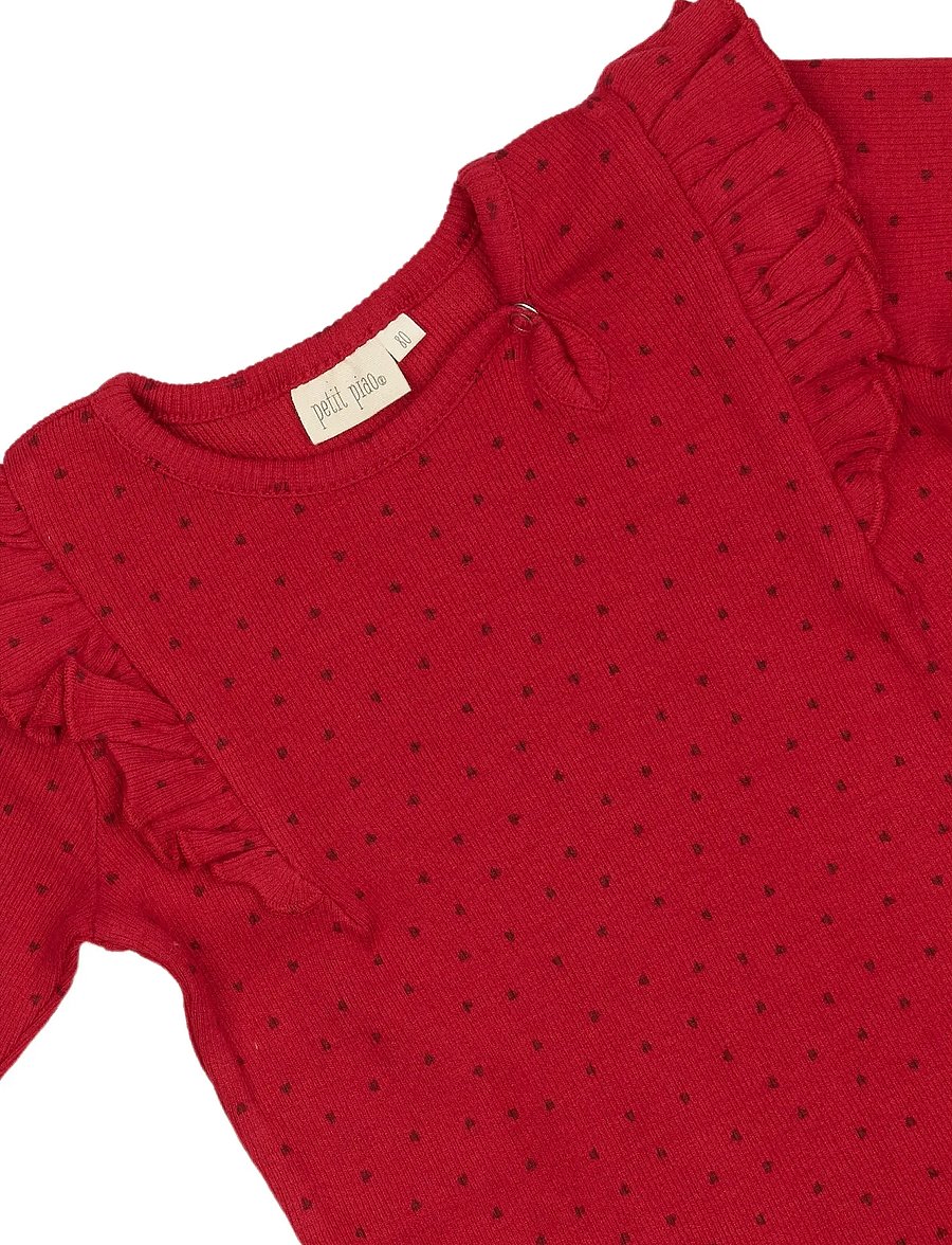 Petit Piao - Dress L/S Frill Modal heart - langärmelige babykleider - jet red/biking red - 2