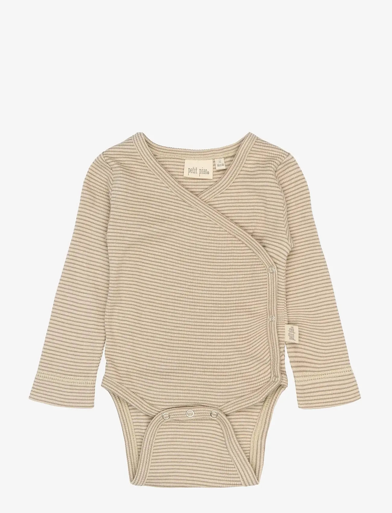 Petit Piao - PPDian Body L/S fold over stripe NB - wickelbodys - pure cashmere/dark off white - 0