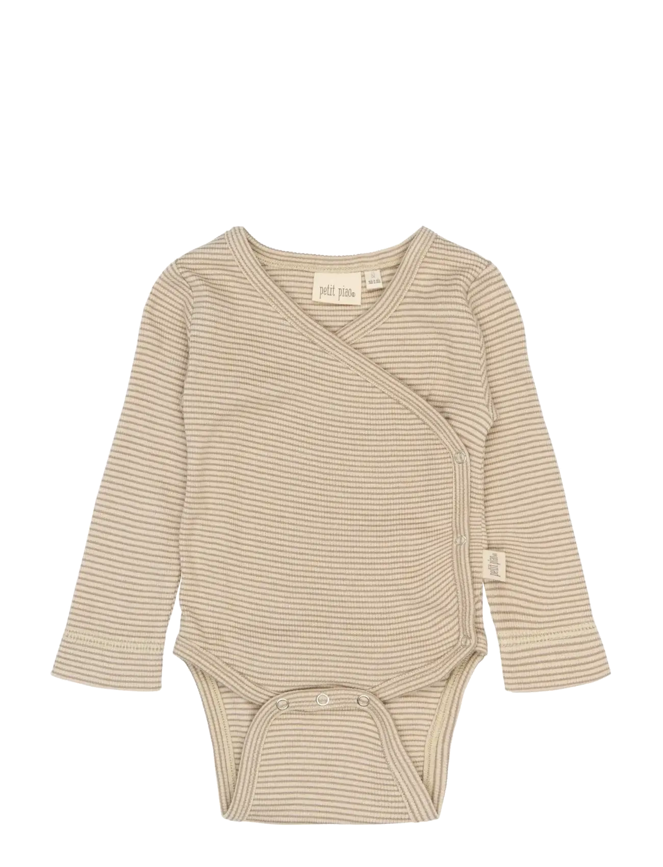 Petit Piao PPDian Body L/S fold over stripe NB - 4 for 3 - PURE CASHMERE/DARK OFF WHITE / beige