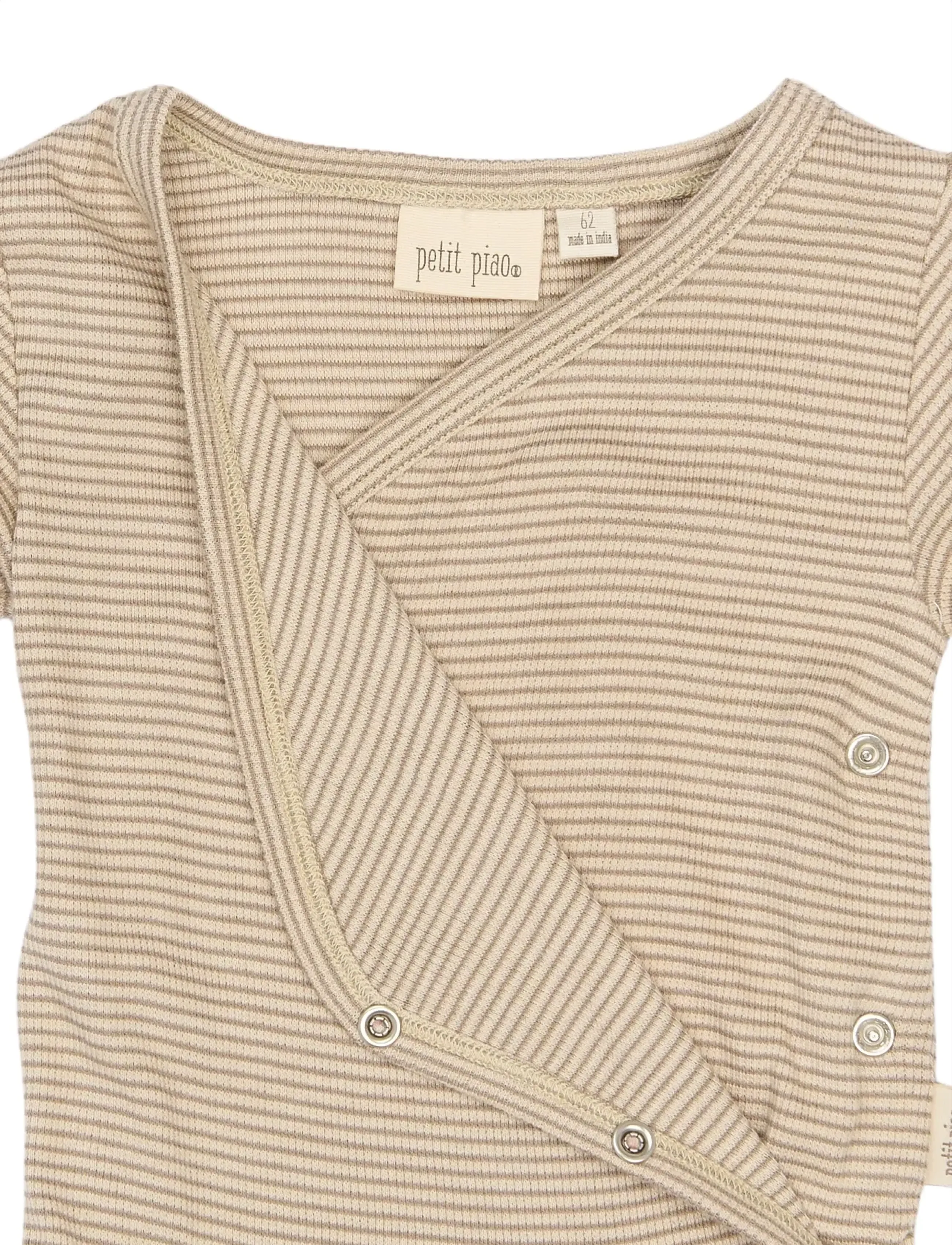 Petit Piao - PPDian Body L/S fold over stripe NB NOOS - bodyt - pure cashmere/dark off white - 2