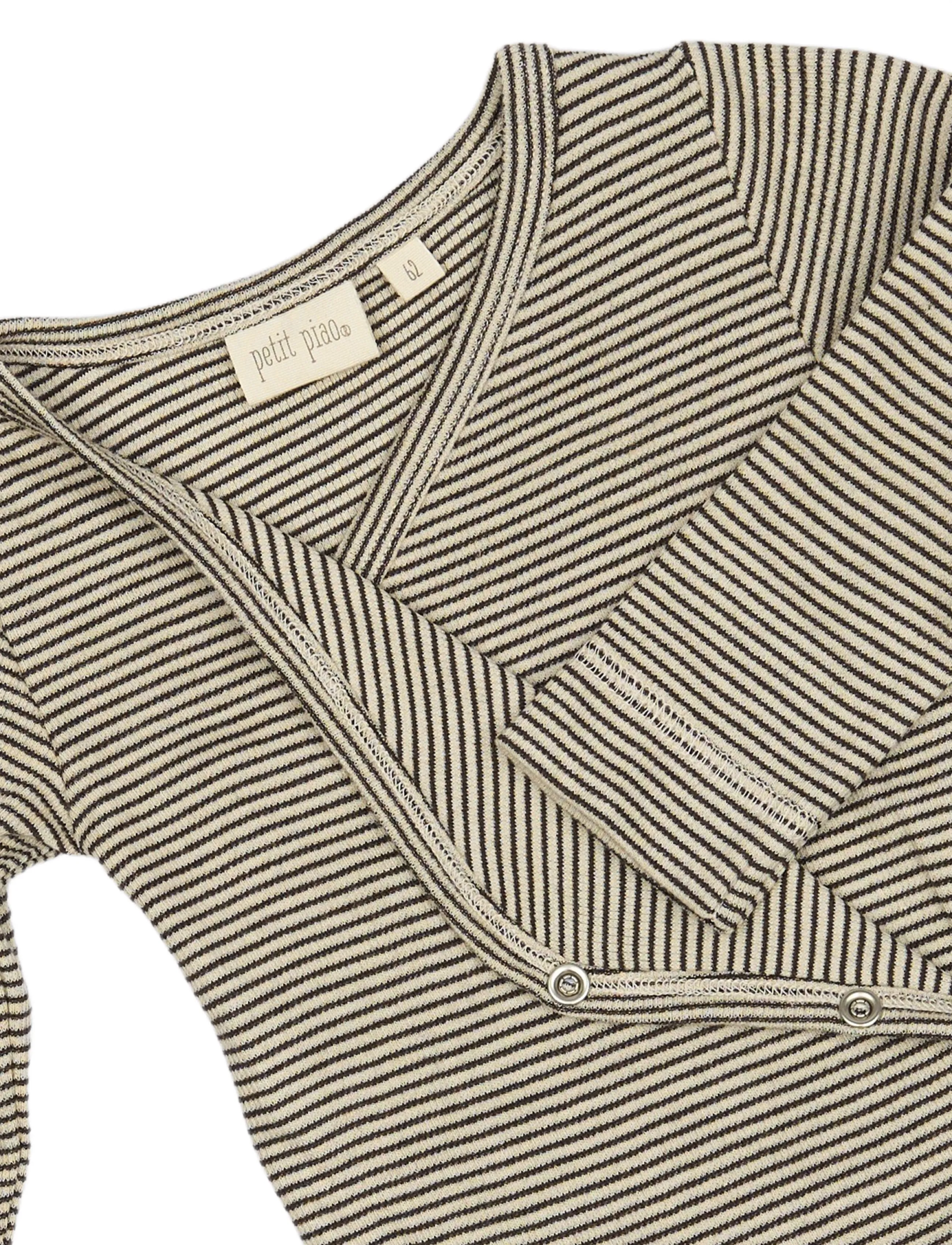 Petit Piao - PPDian Body L/S fold over stripe NB NOOS - wickelbodys - coffee bean/dark off white - 2
