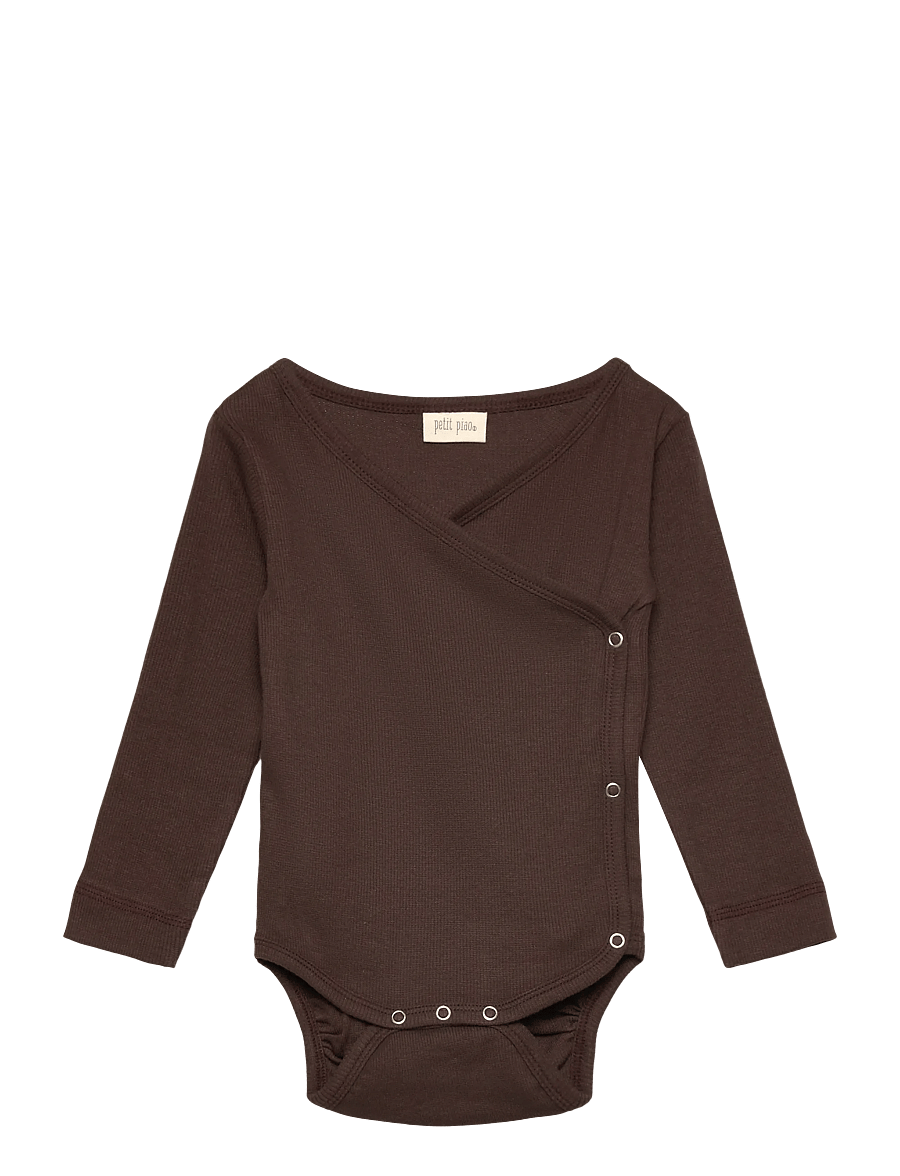 Petit Piao - PPDi Body L/S fold over NB - shop efter alder - coffee bean - 0