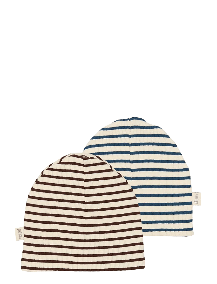 Petit Piao - PPSky Beanie 2-Pack - babyhuer - chestnut striped - 0