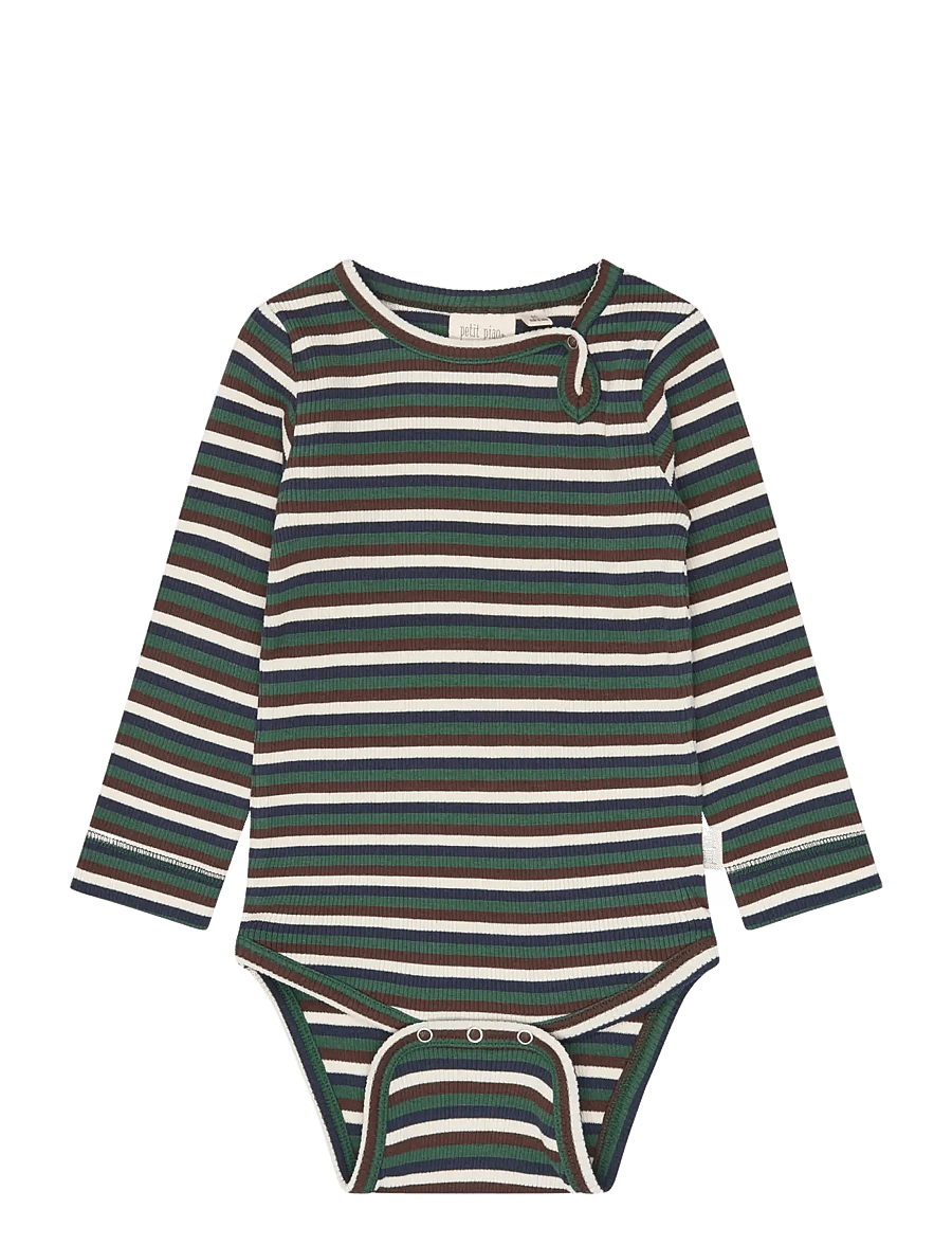 Petit Piao - PPSong L_S Body - långärmade bodies - trekking green multistriped - 0